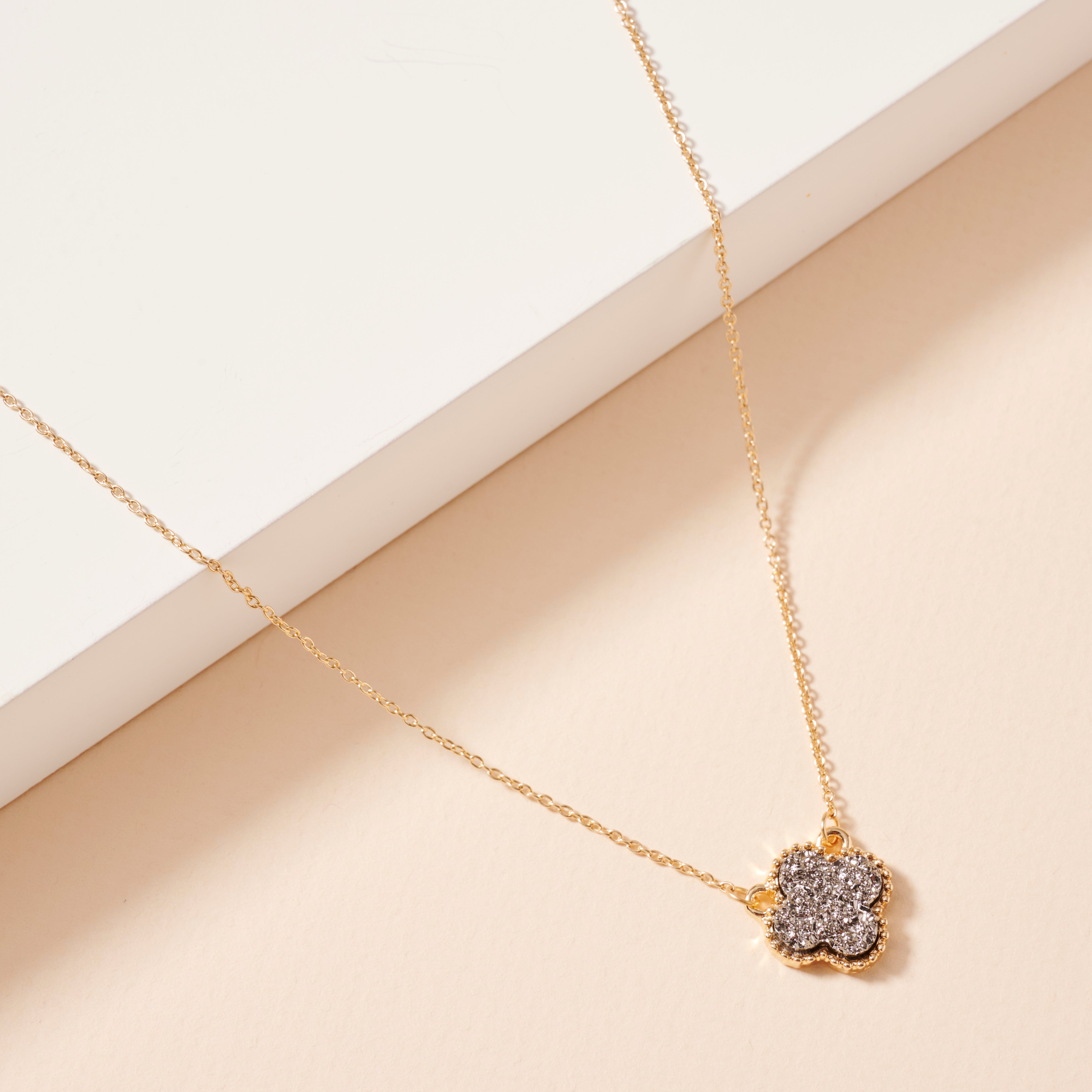 Gold Framed Druzy Petal Pendant Necklace
