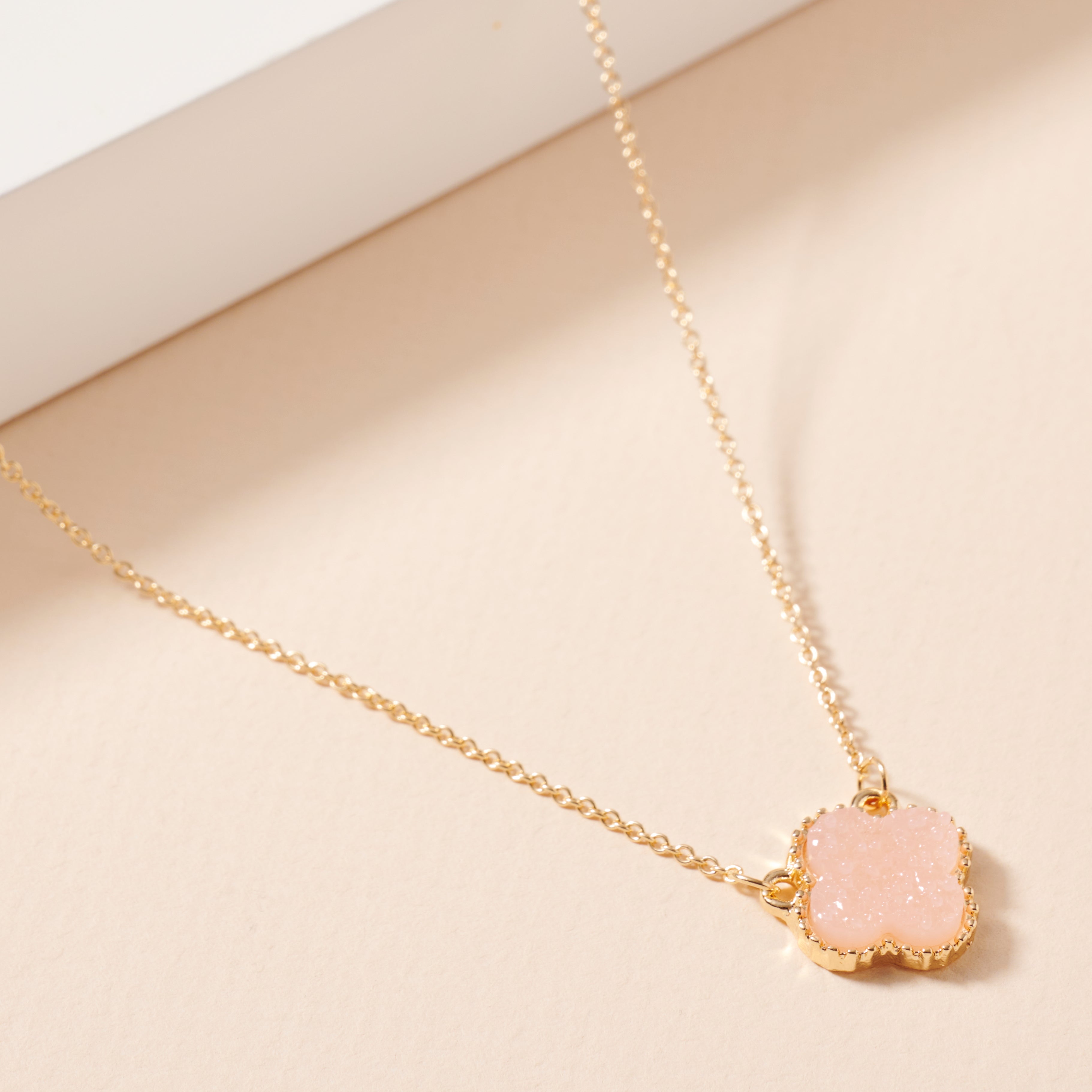 Gold Framed Druzy Petal Pendant Necklace