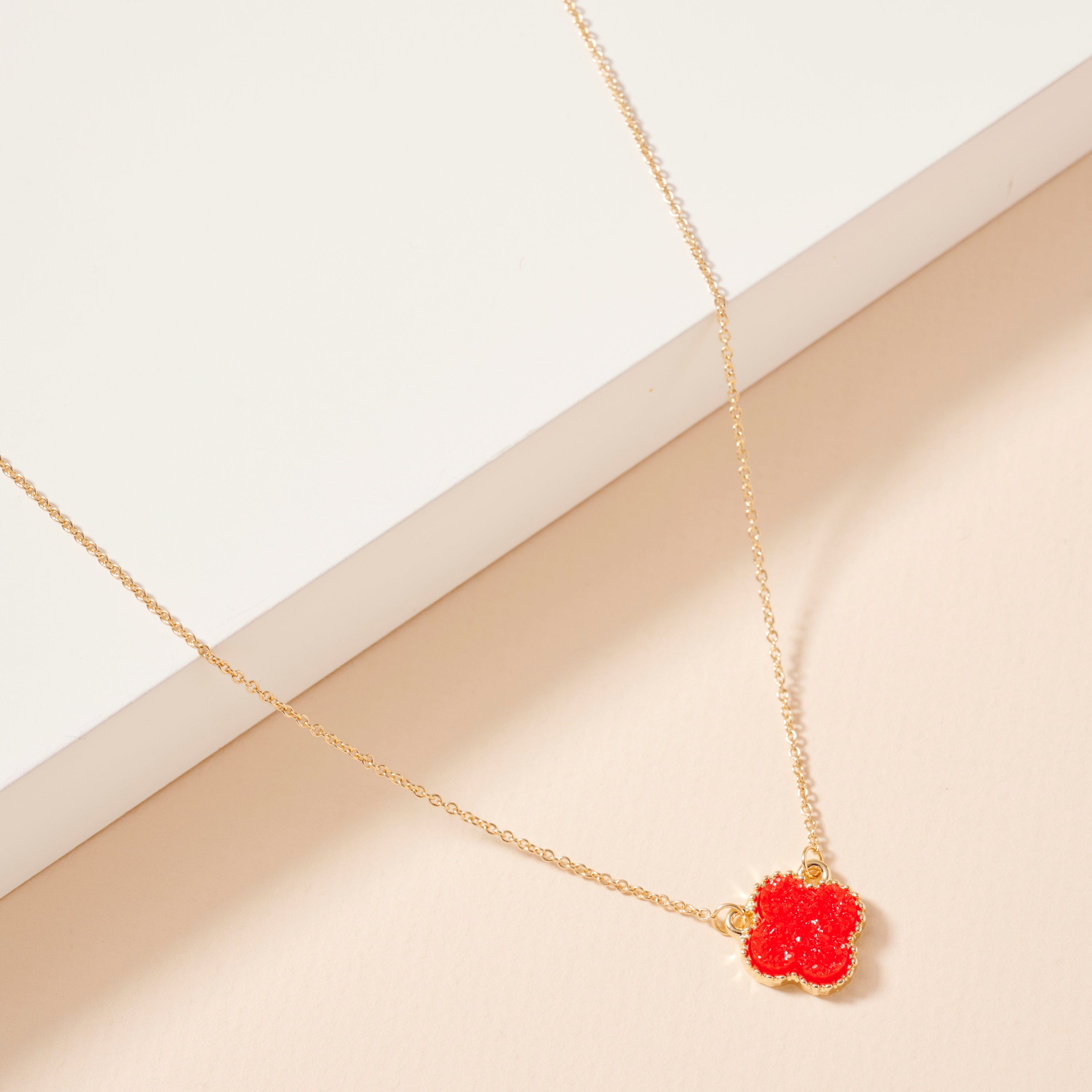 Gold Framed Druzy Petal Pendant Necklace