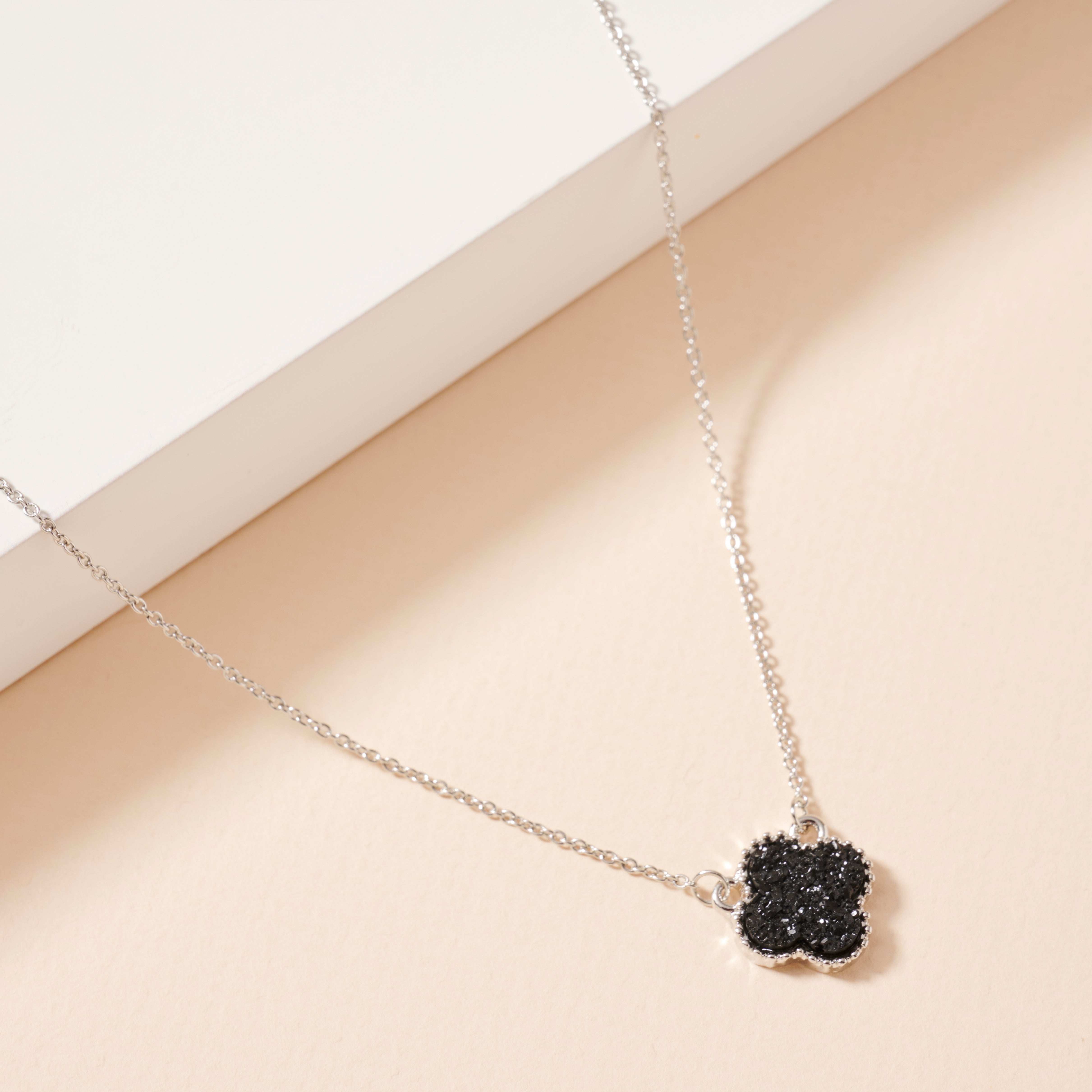 Gold Framed Druzy Petal Pendant Necklace