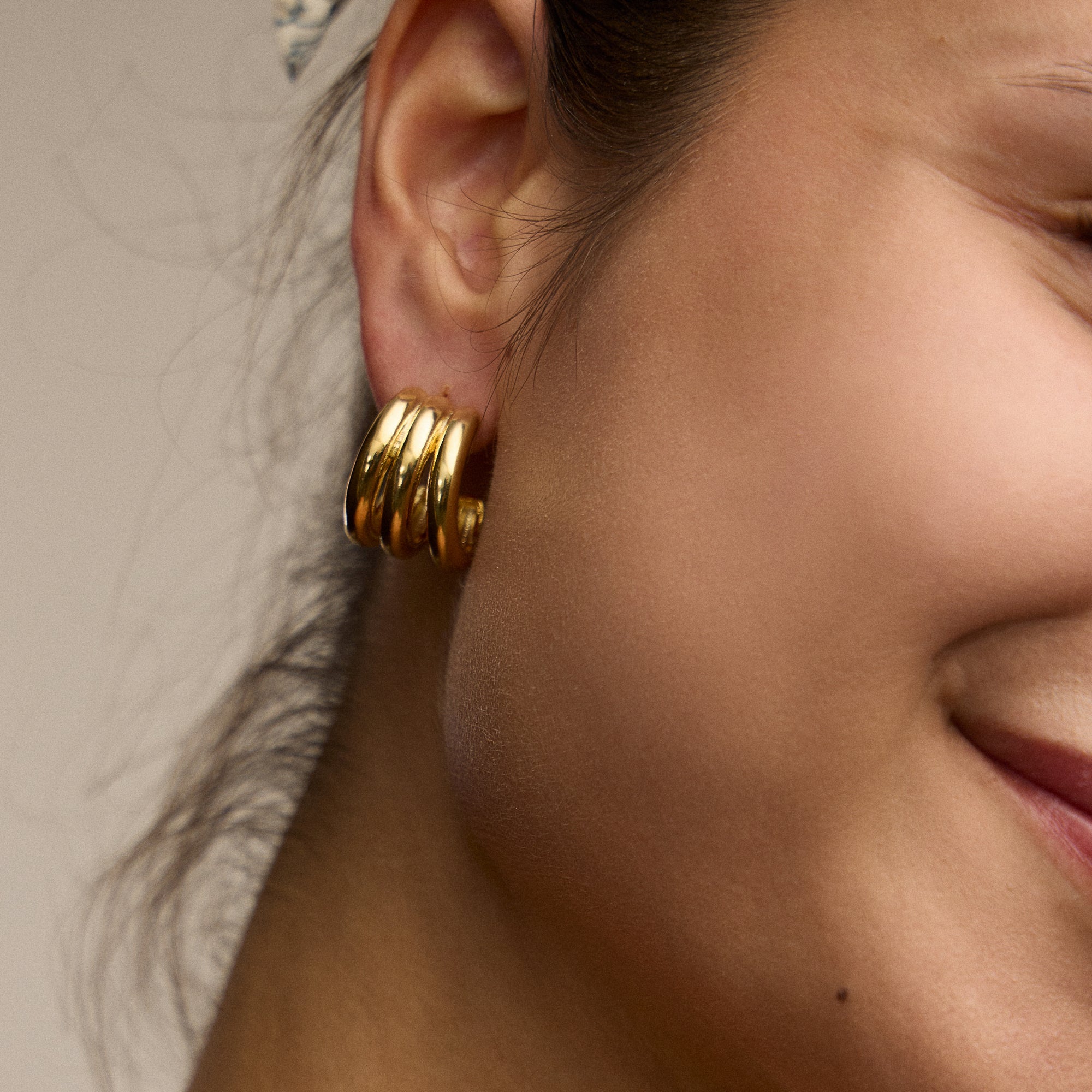 Triple-Ring Chunky Hoop Earrings – 18K Gold-Dipped and Silver Huggies
