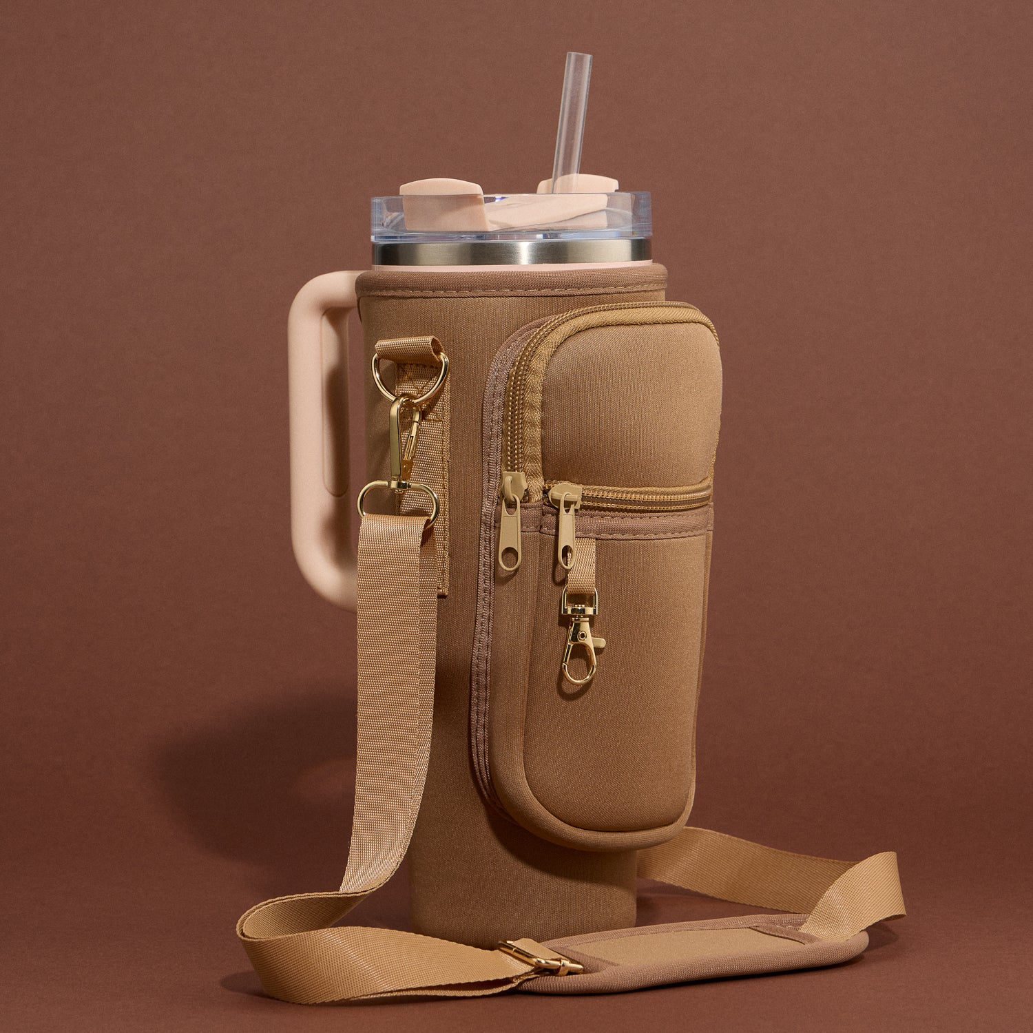 Sleek Neoprene Tumbler Crossbody Bag with Adjustable Strap