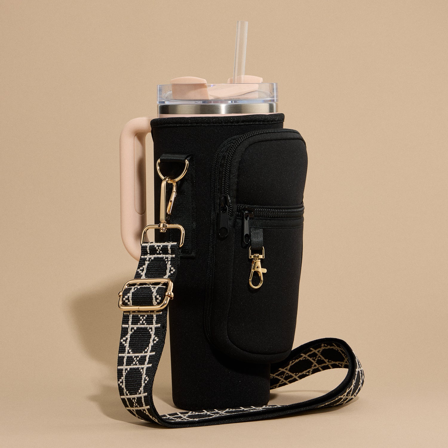 Sleek Neoprene Tumbler Crossbody Bag with Adjustable Strap