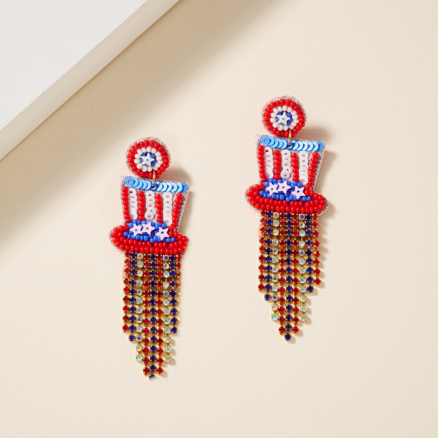 USA Top Hat Seed Beaded Earrings