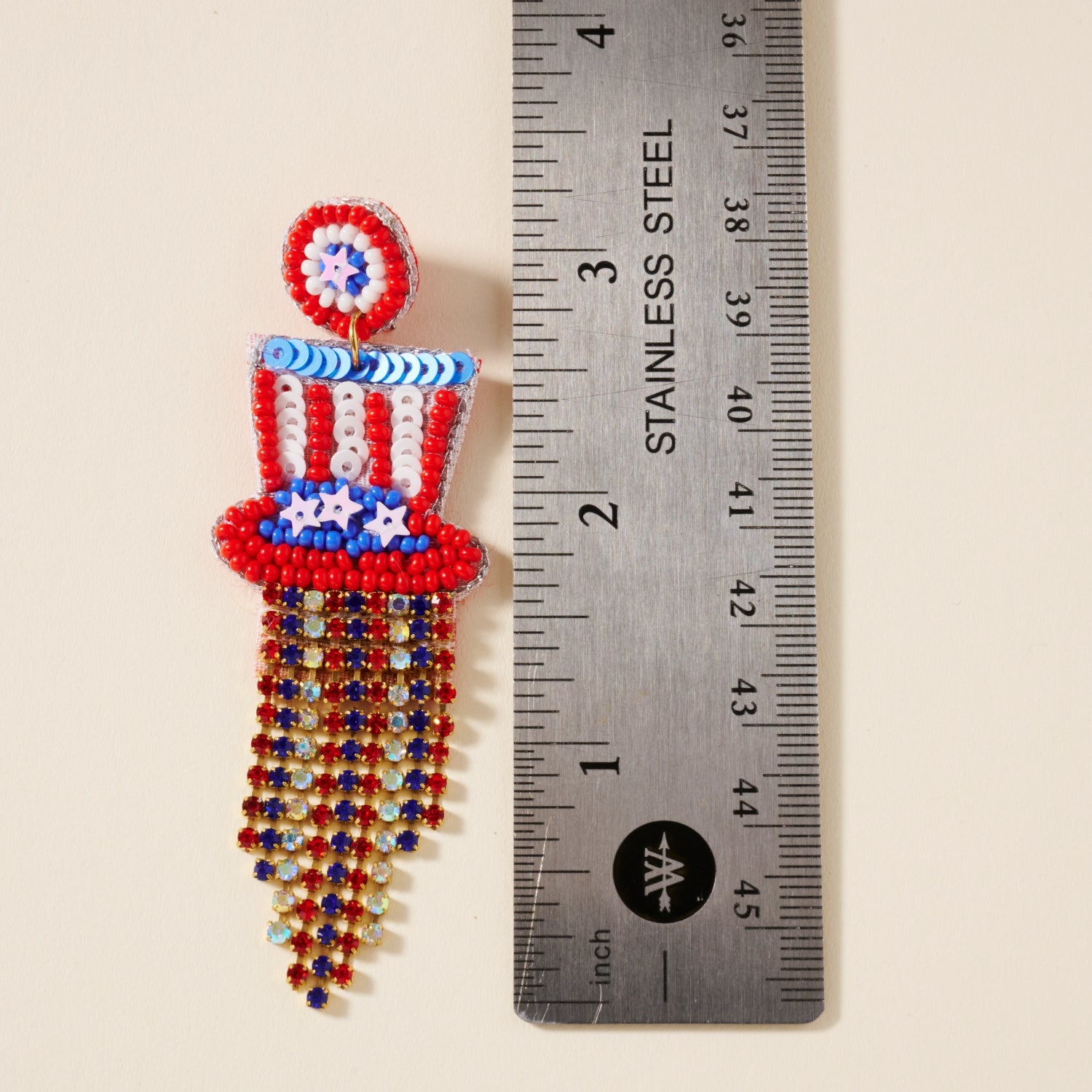 USA Top Hat Seed Beaded Earrings