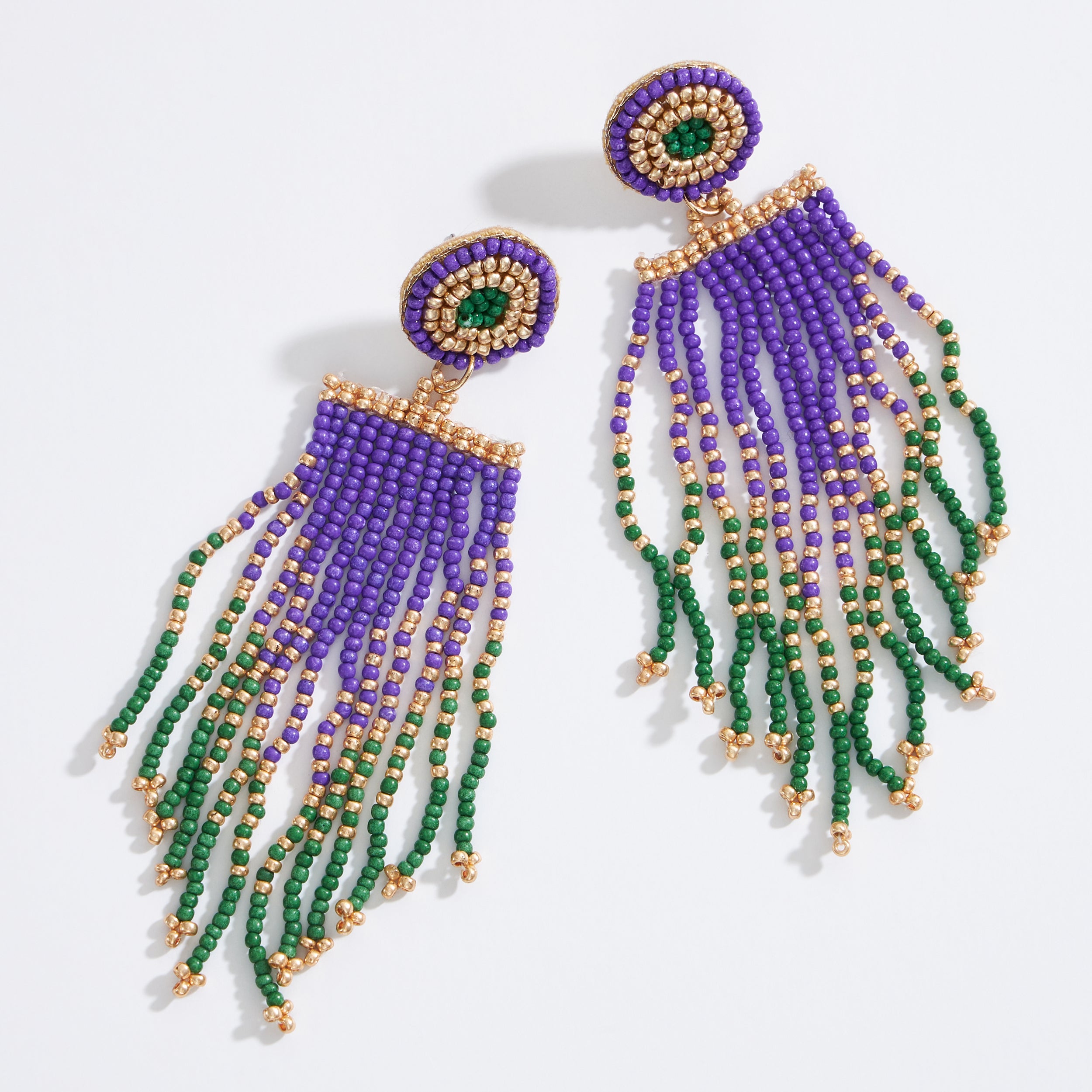 Mardi Gras Seed Beads Tassel Earring - Frem