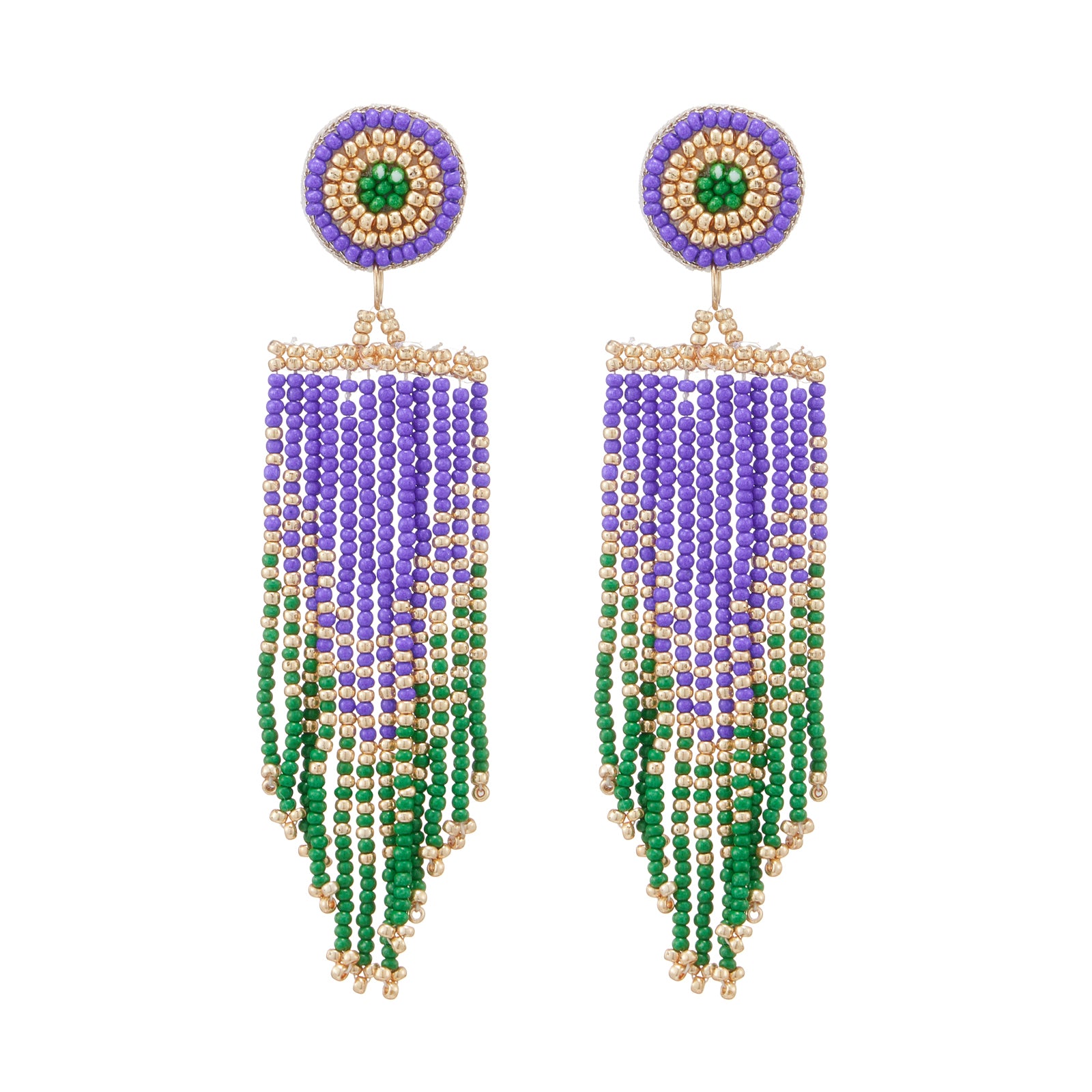 Mardi Gras Seed Beads Tassel Earring - Frem