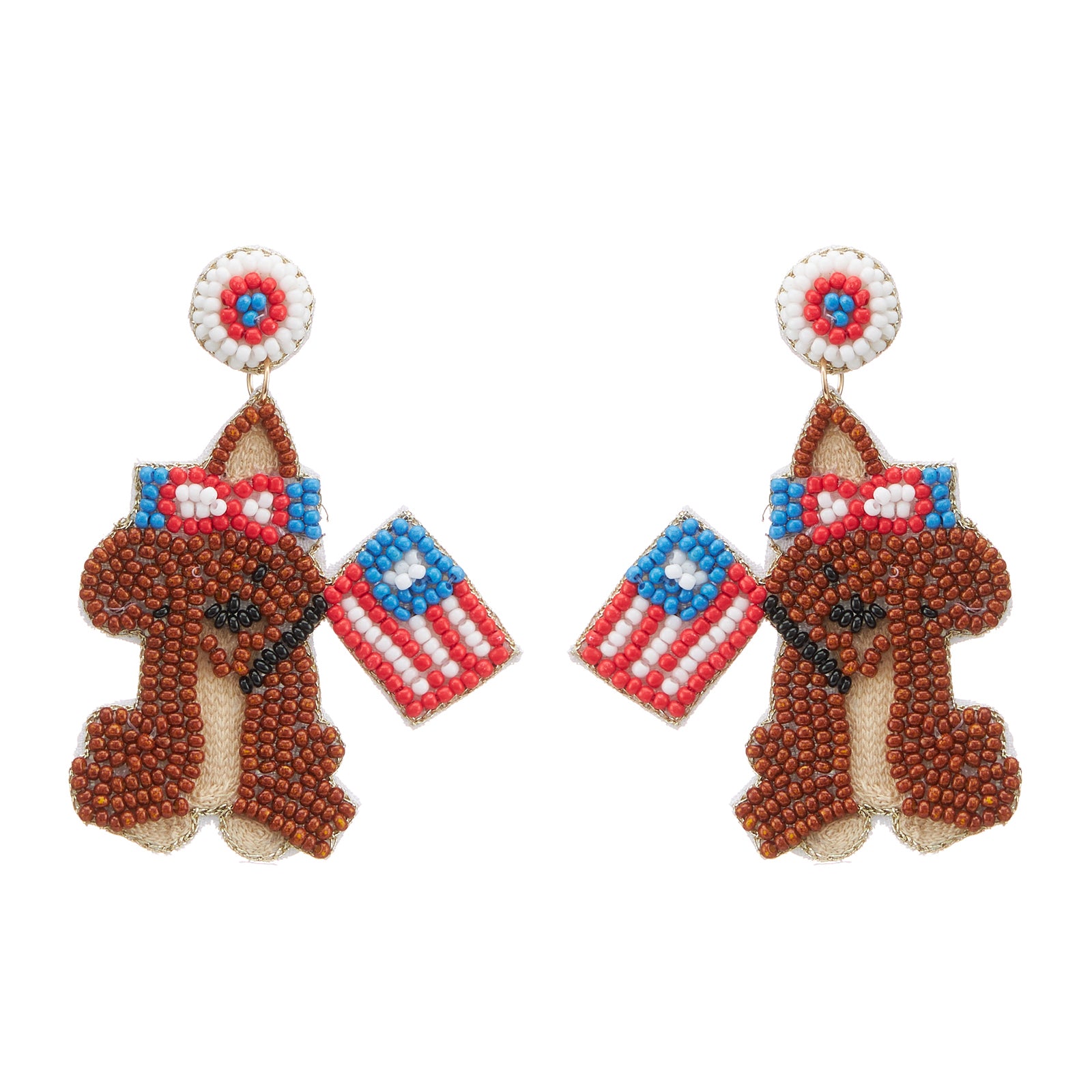July Fourth Groundhog Seed Bead Earrings