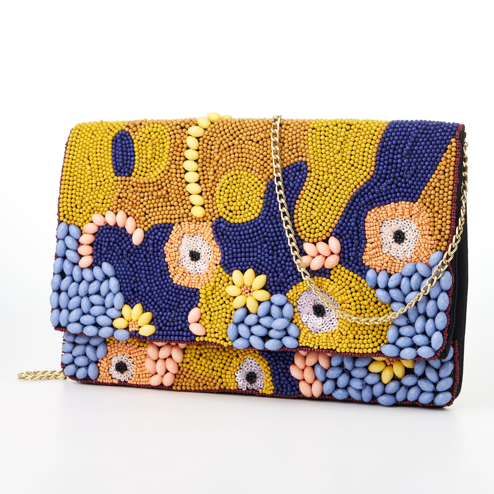 3D Multi-Color Seed Beads Flap Clutch Bag - Frem