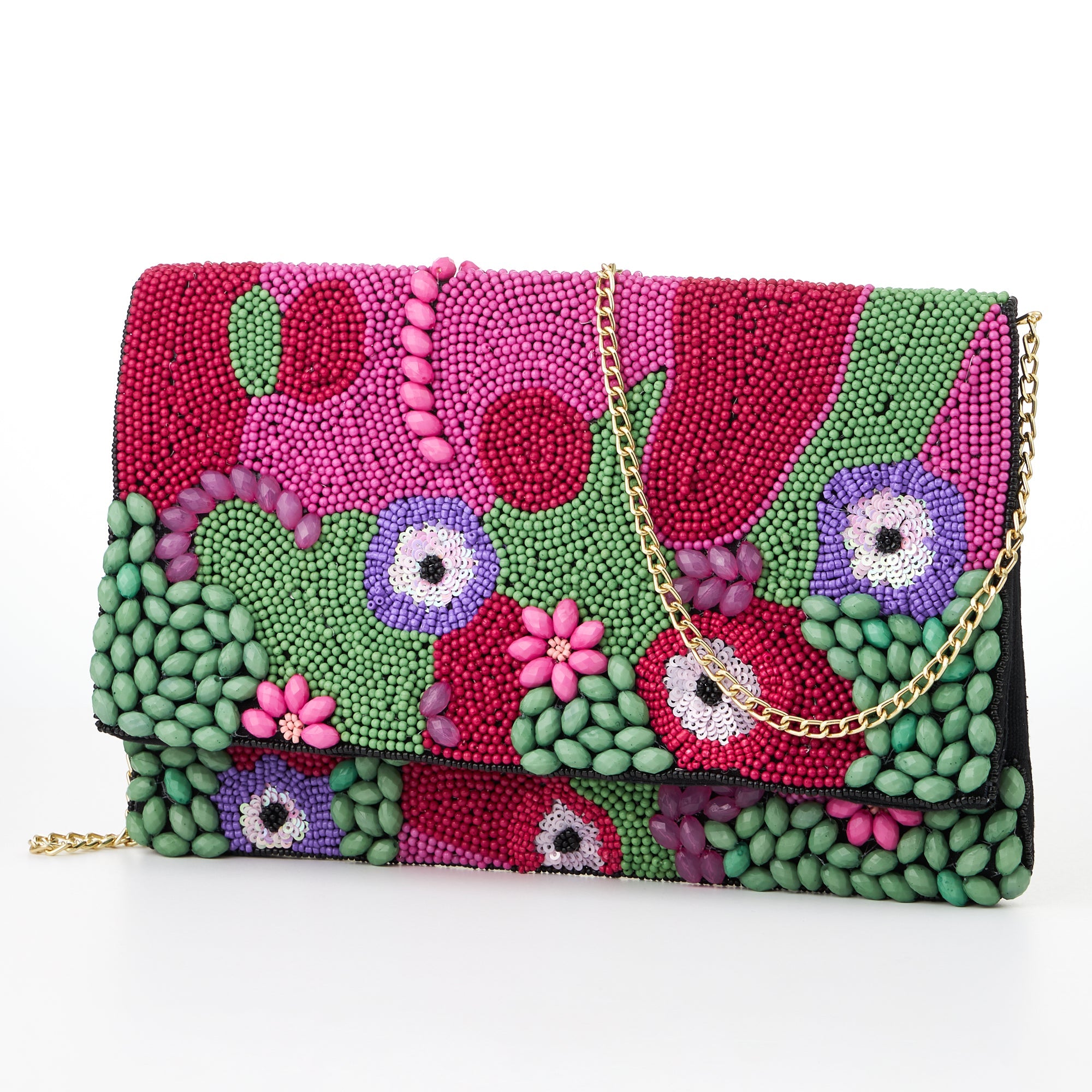 3D Multi-Color Seed Beads Flap Clutch Bag - Frem