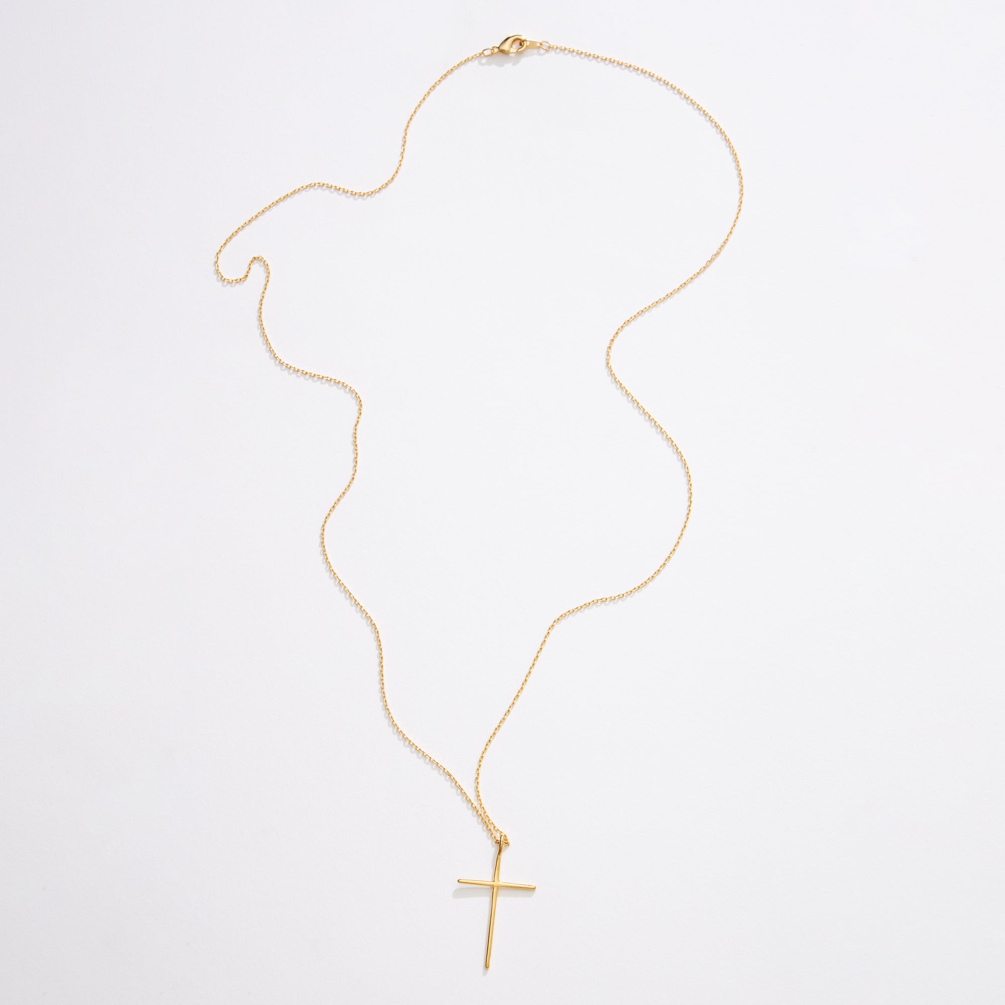 Gold Dipped Cross Pendant Long Necklace - Frem