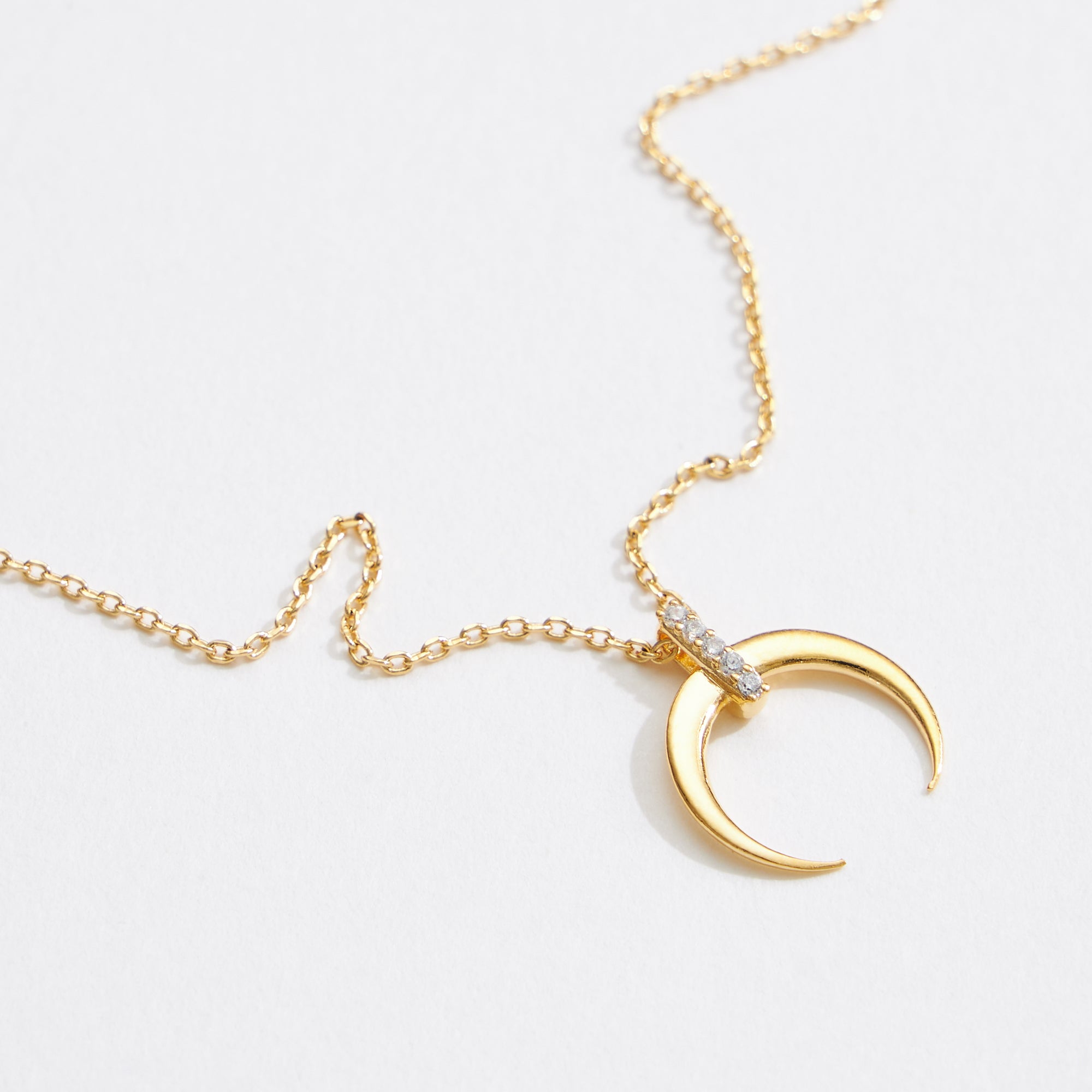 Gold Dipped CZ Crescent Pendant Necklace - Frem