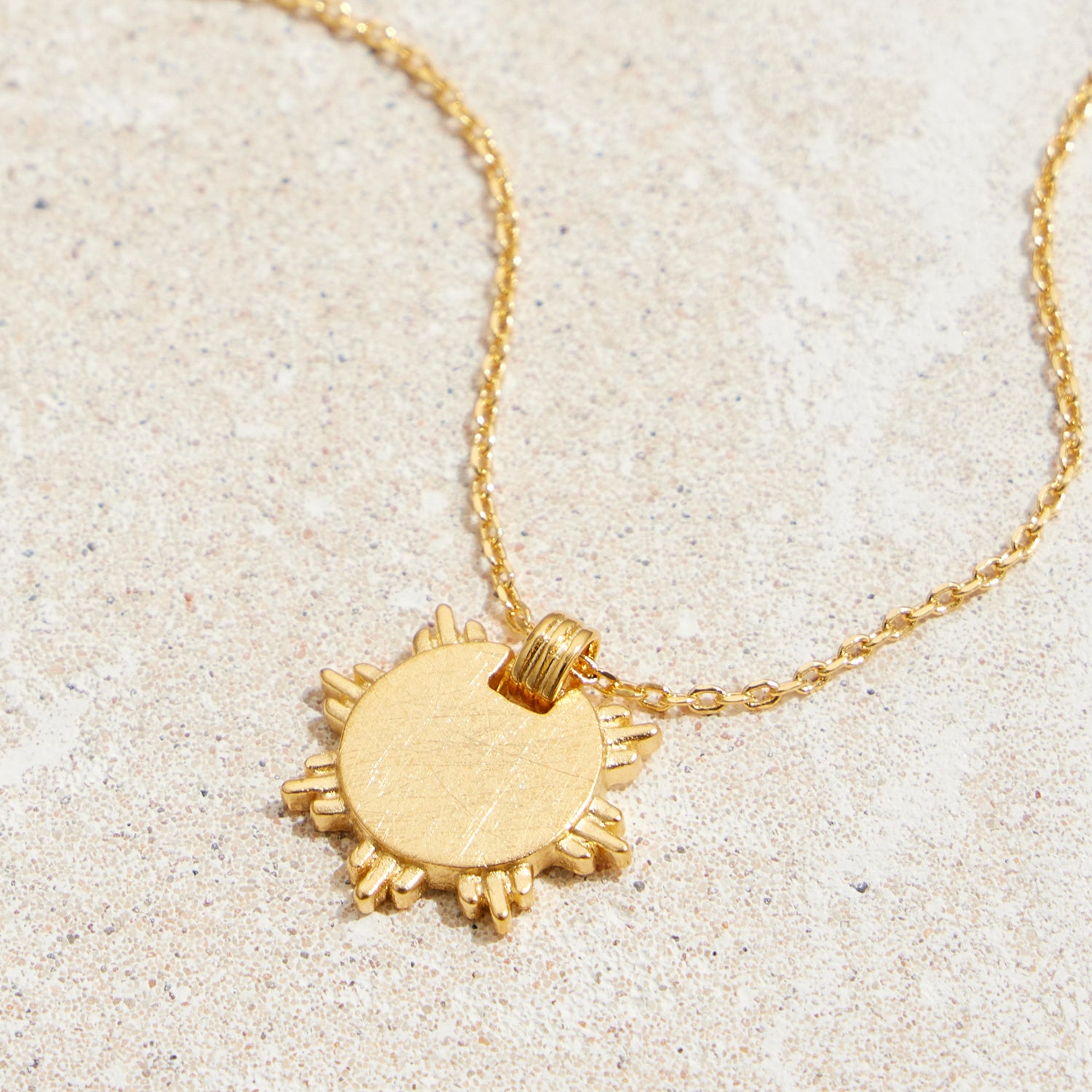 Gold Dipped Brushed Sun Pendant Necklace - Frem