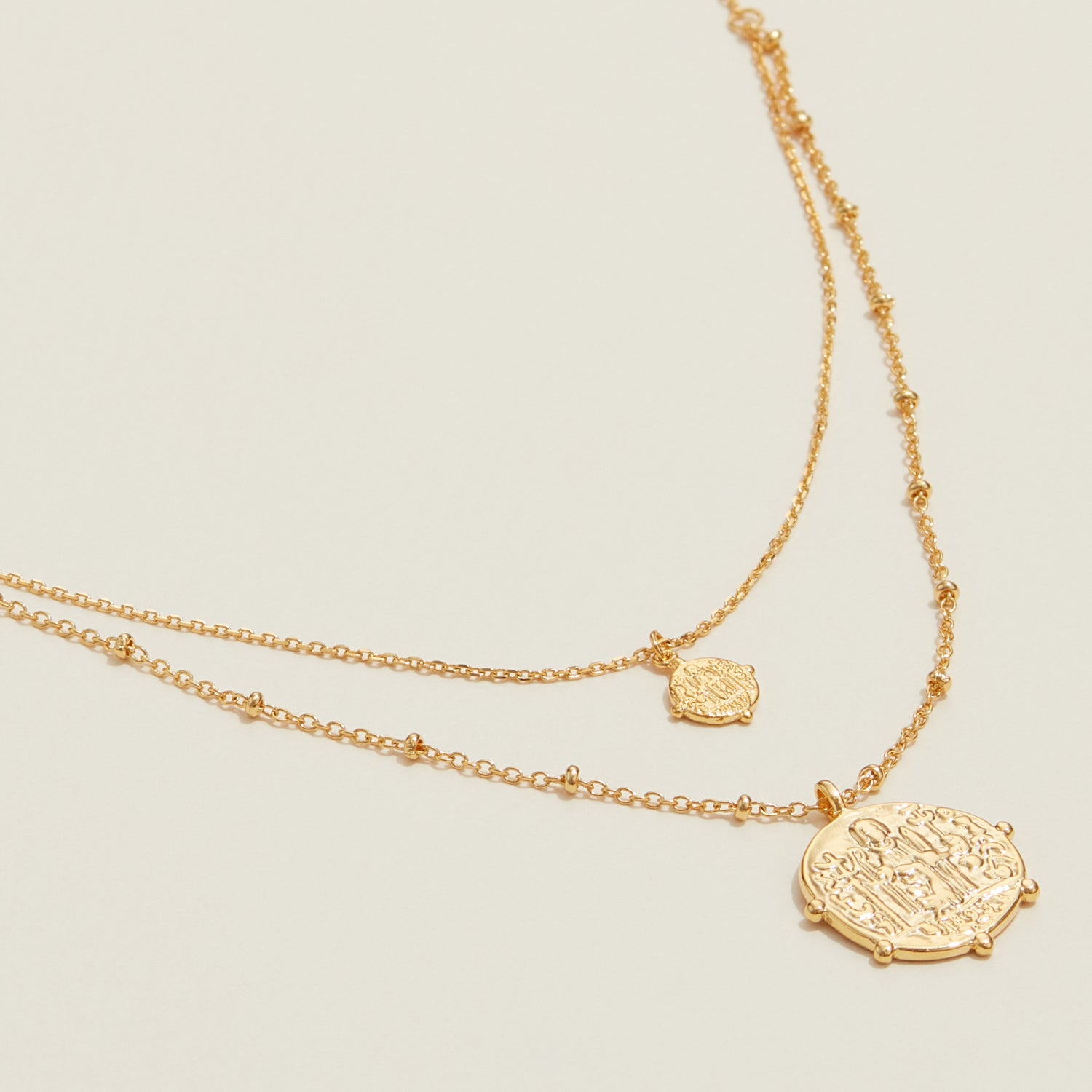 Gold Dipped Ancient Coin Pendant Layered Necklace - Frem