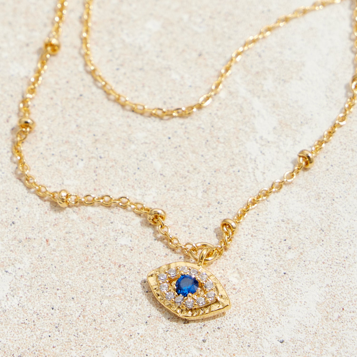 Gold Dipped Dainty Evil Eye Pendant Layered Necklace - Frem