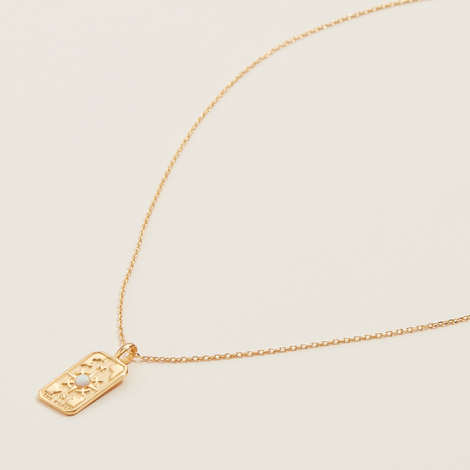 Gold Dipped Tarot Card Opal Necklace - The world - Frem