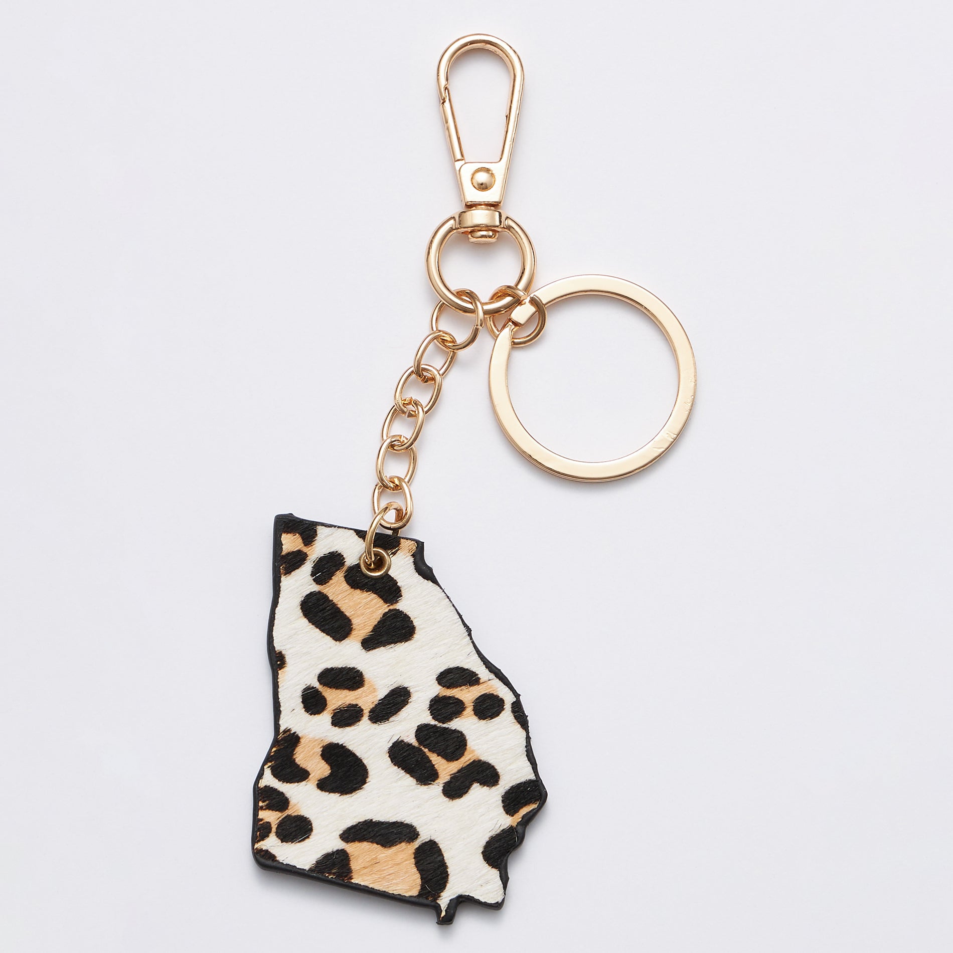 Genuine Leather Animal Print Georgia State Keychains - Frem
