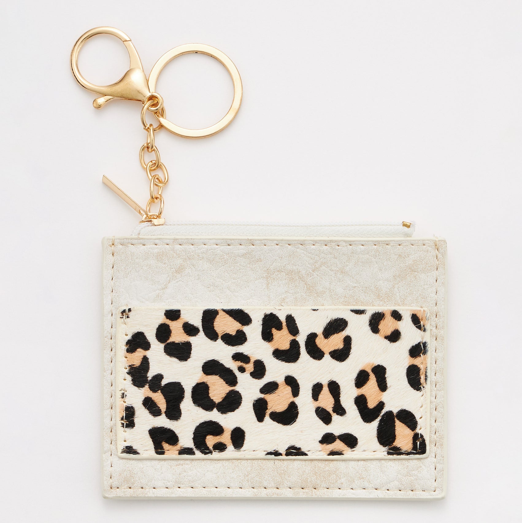 Animal Print Genuine Leather ID Card Holder Keychains - Frem