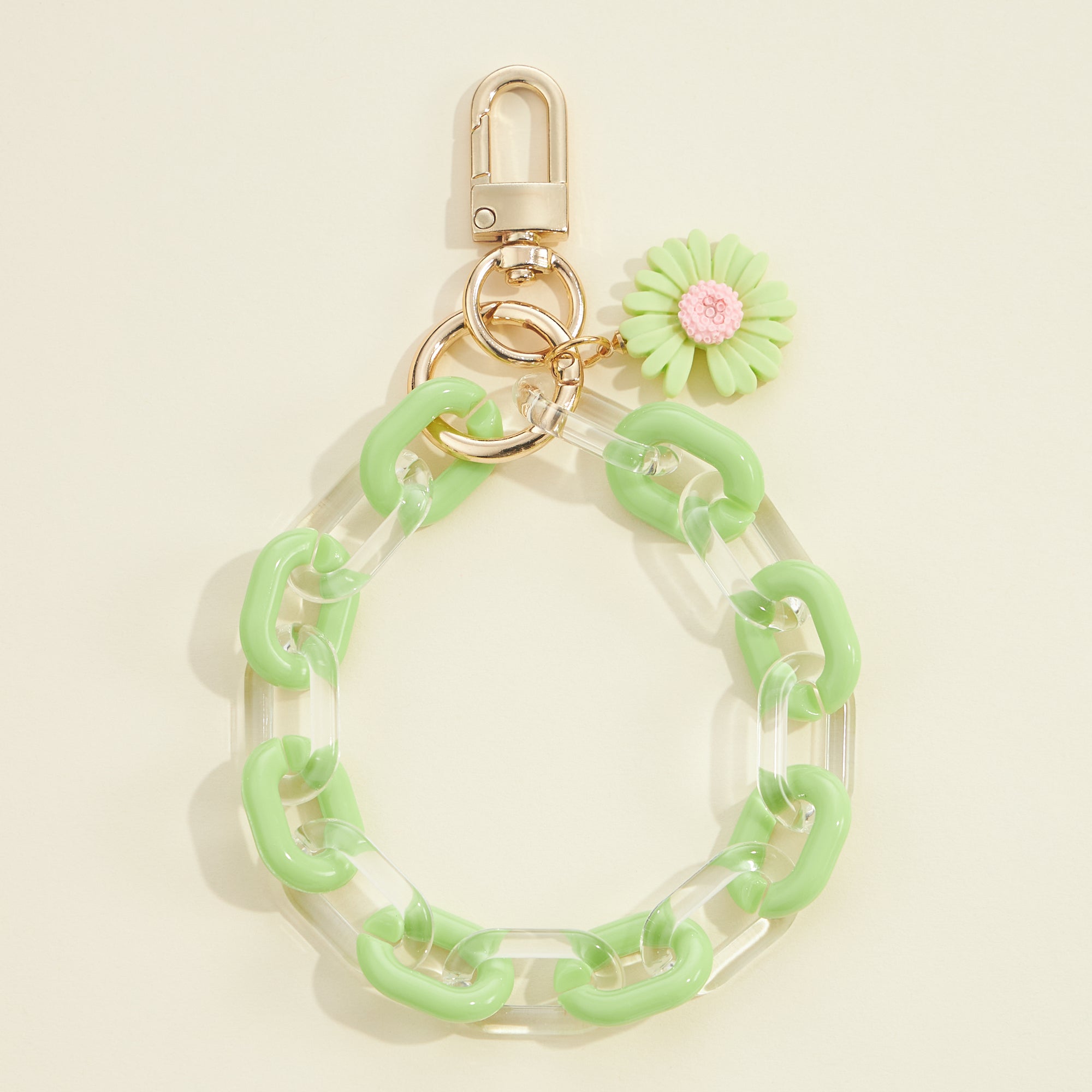Flower Charm Two Tone Link Chain Keychain - Frem