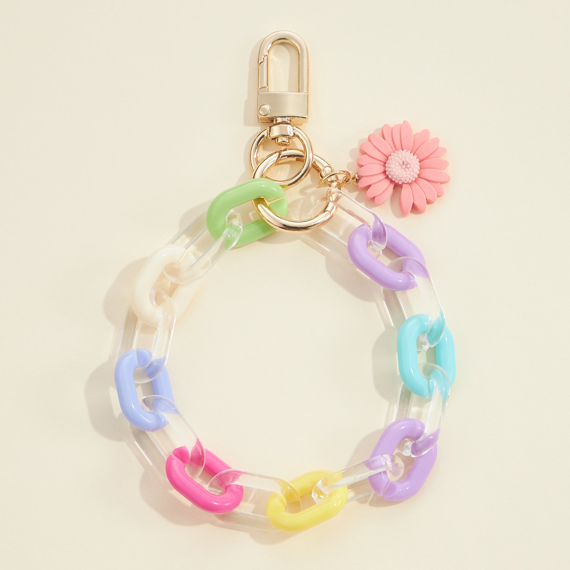 Flower Charm Two Tone Link Chain Keychain - Frem