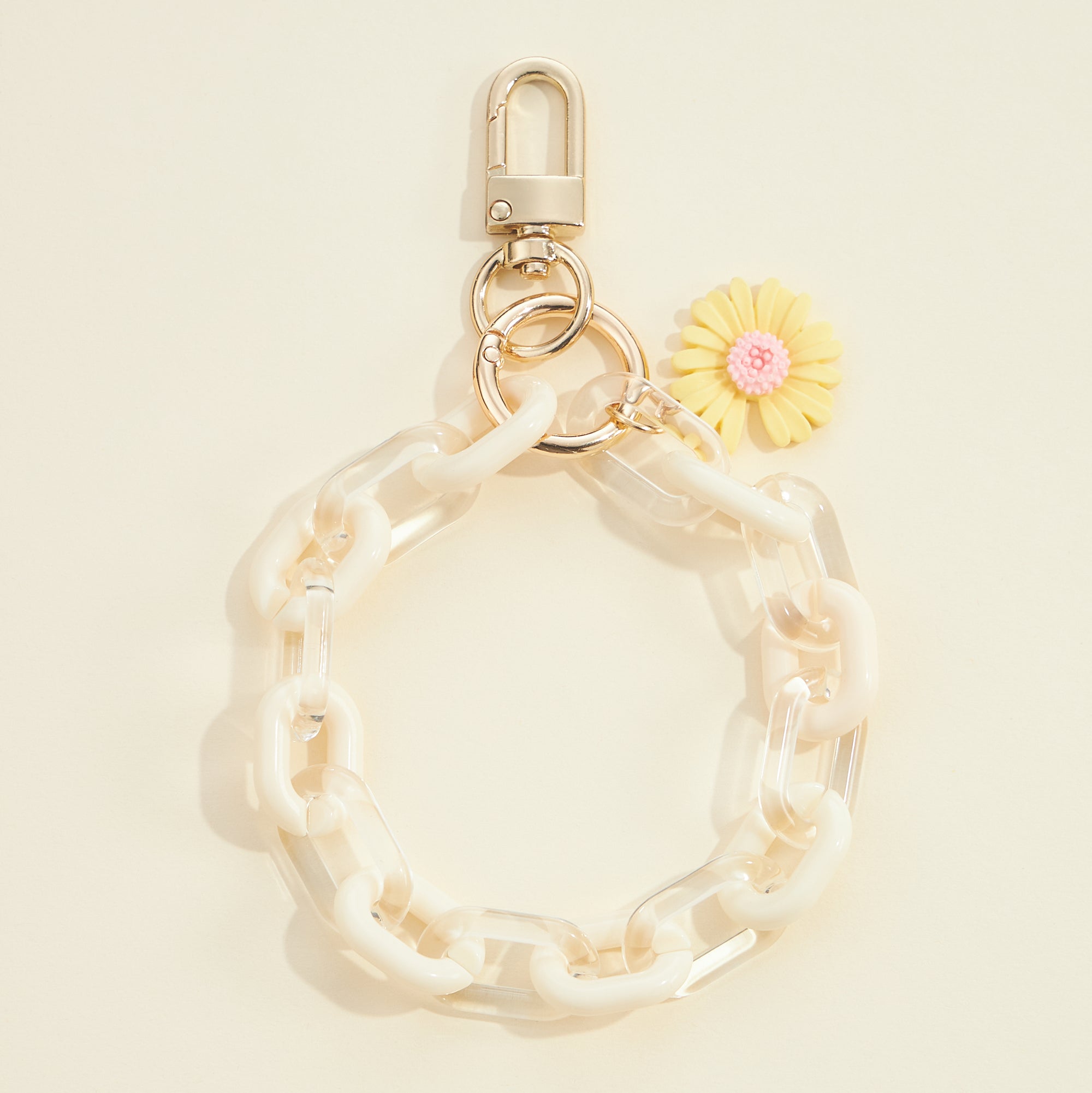 Flower Charm Two Tone Link Chain Keychain - Frem