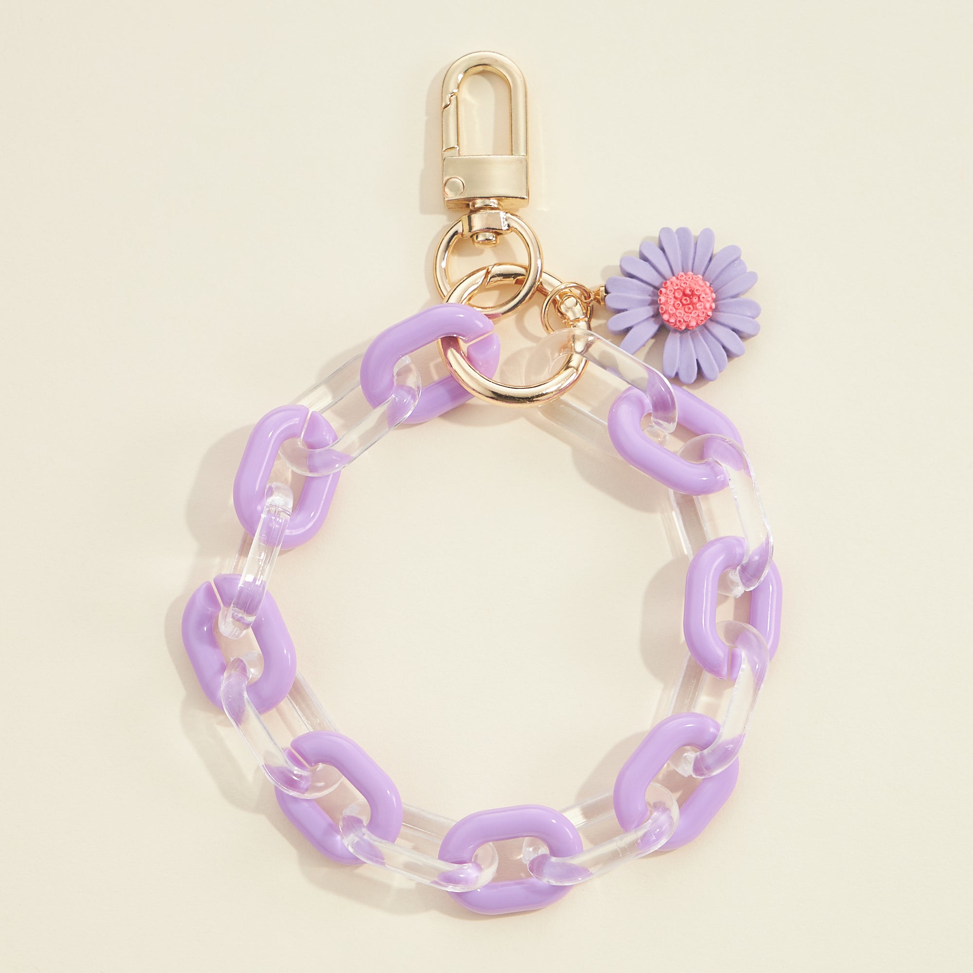 Flower Charm Two Tone Link Chain Keychain - Frem