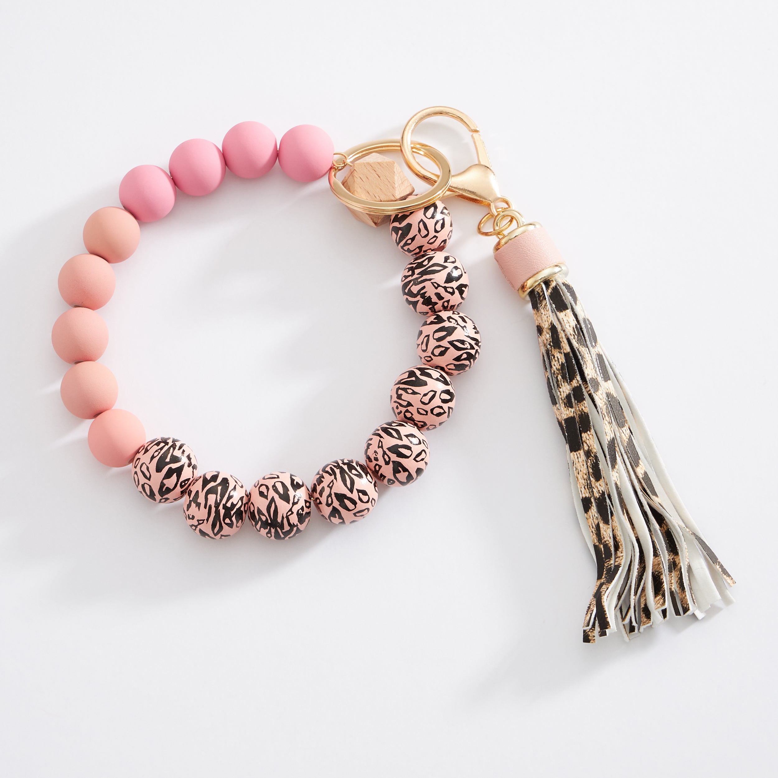 Colorful Leopard Beaded Keychain Bracelet with Tassel - Frem