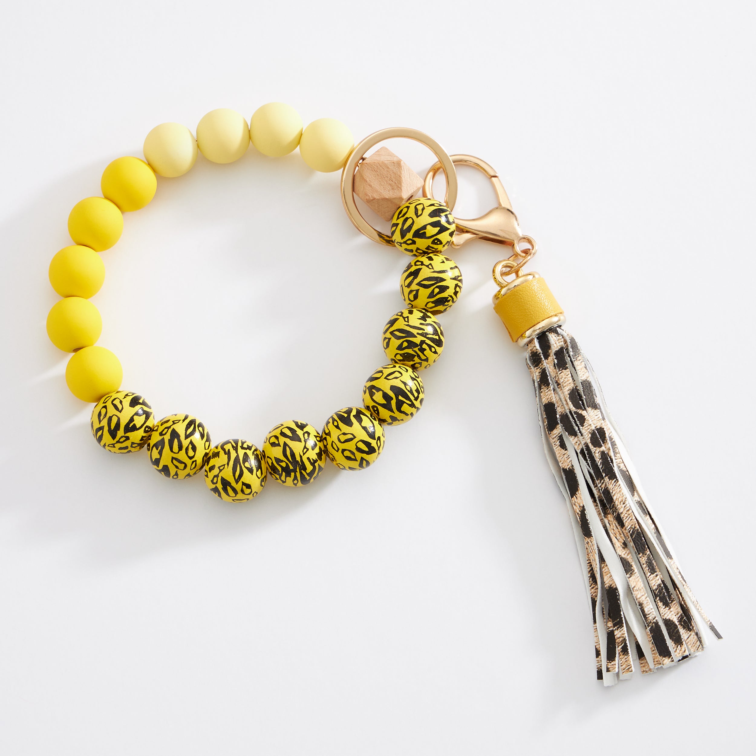 Colorful Leopard Beaded Keychain Bracelet with Tassel - Frem