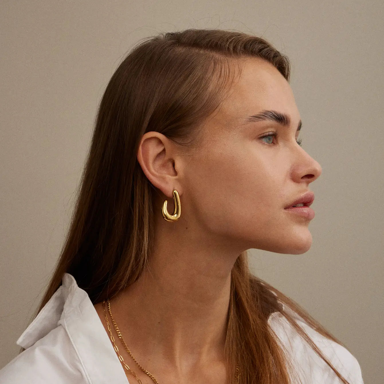 18K Gold-Dipped Organic Stainless Steel Open Hoop Earrings