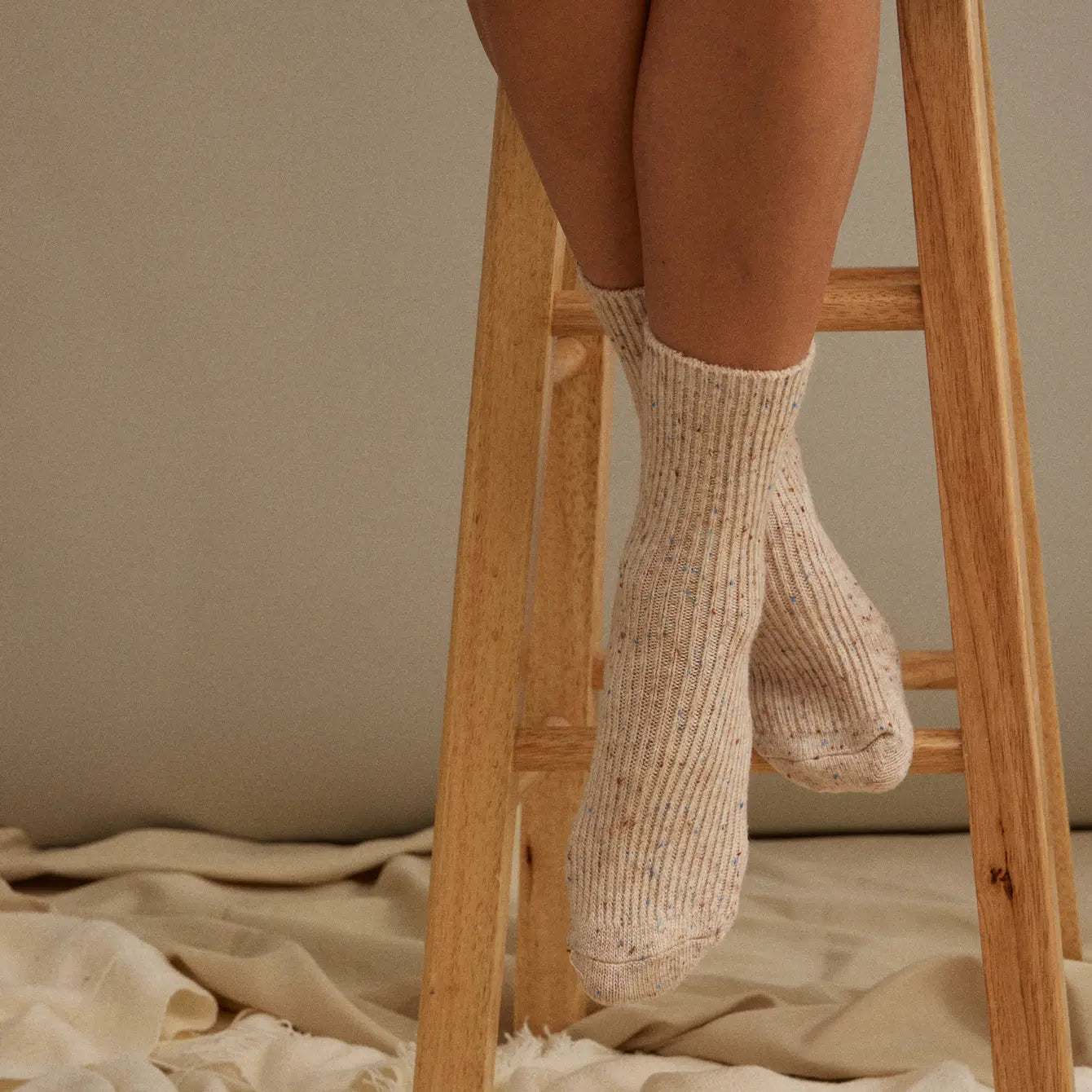 Speckled Ribbed Crew Socks - Frem