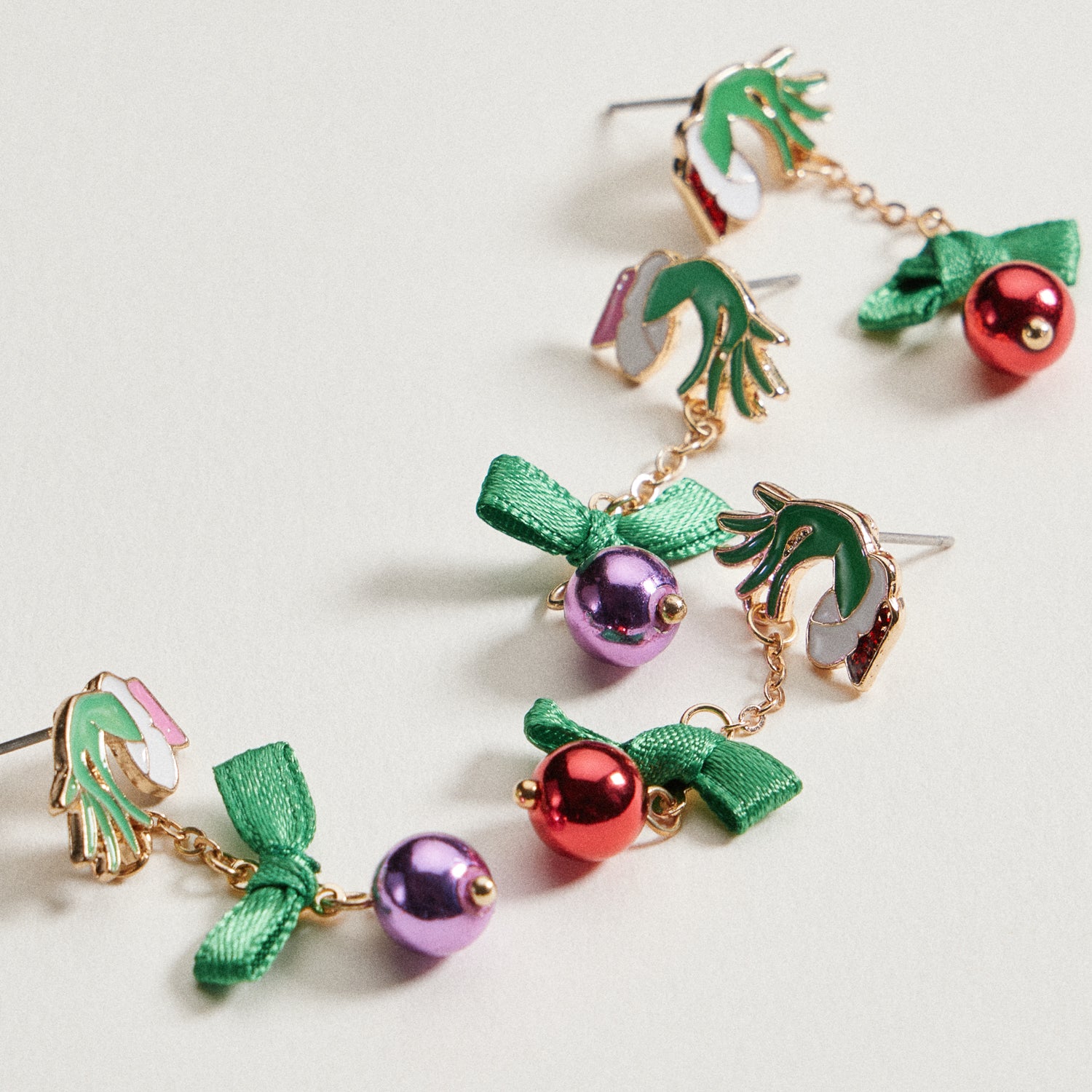 Enamel Green Monster Ornament Earrings | Christmas Bell Dangle Earrings