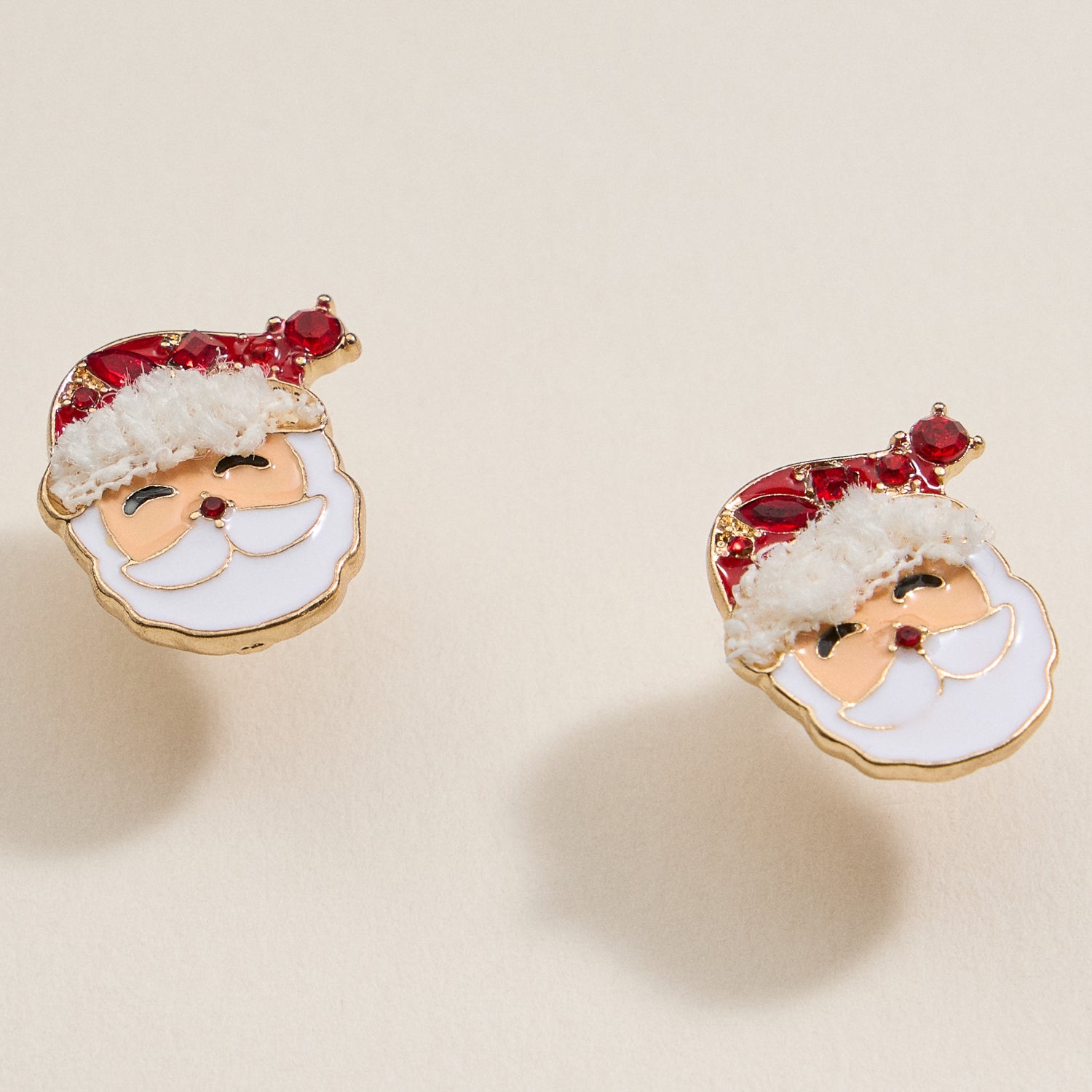 Santa Claus Stud Earrings | Red Rhinestone Christmas Earrings