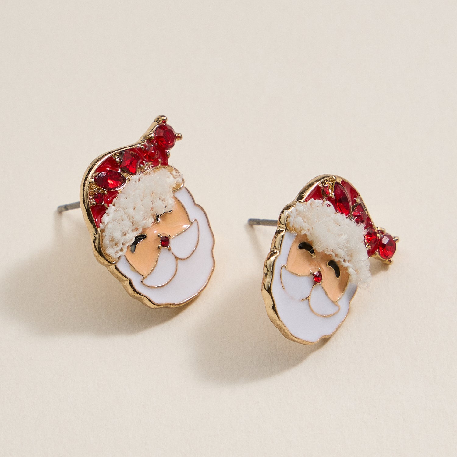 Santa Claus Stud Earrings | Red Rhinestone Christmas Earrings