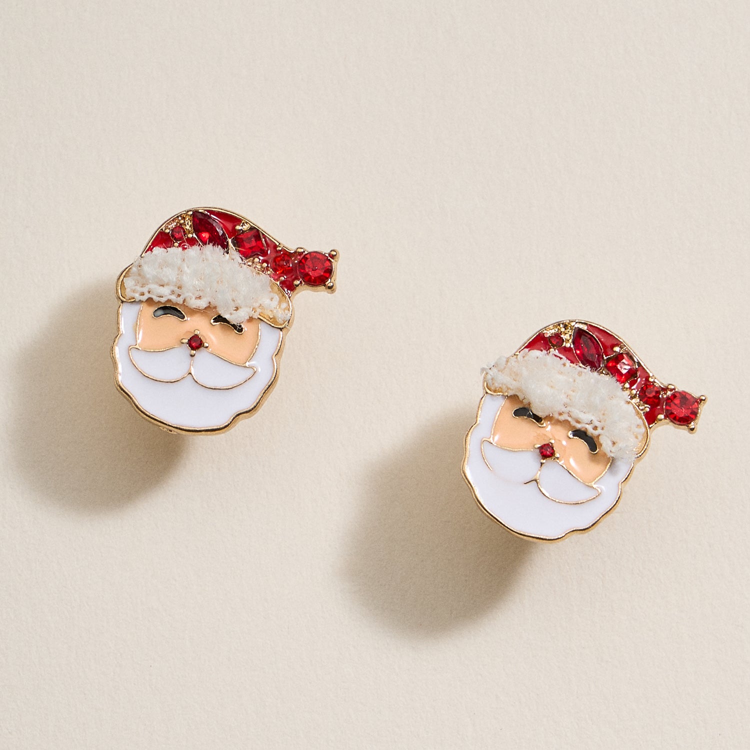 Santa Claus Stud Earrings | Red Rhinestone Christmas Earrings