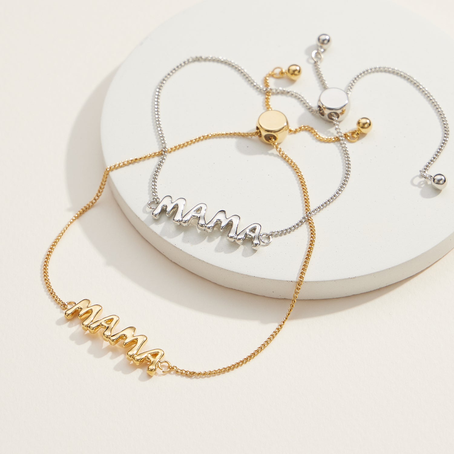 Adjustable Mama Script Bracelet in 18K Gold Dip or Silver