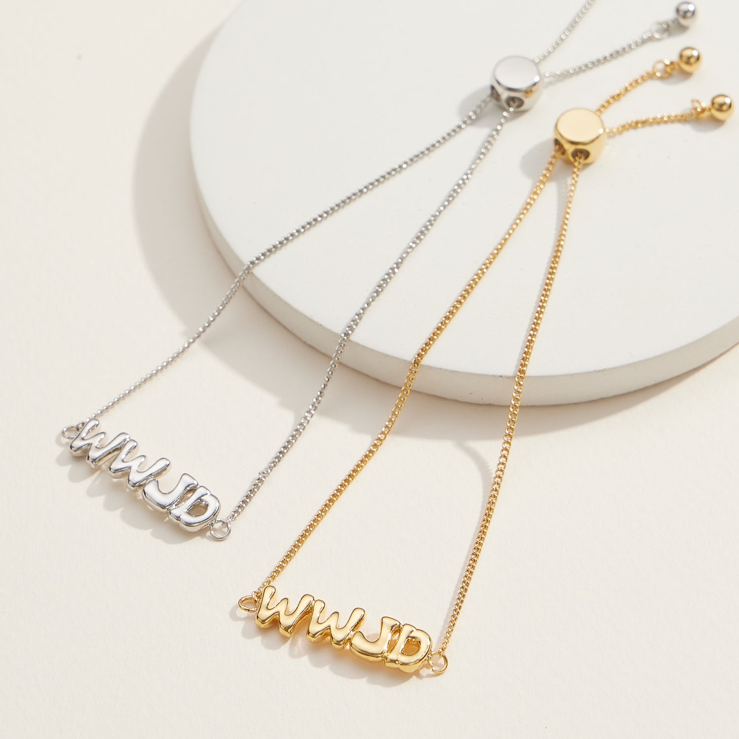 WWJD Adjustable Bracelet in 18K Gold Dip or White Gold