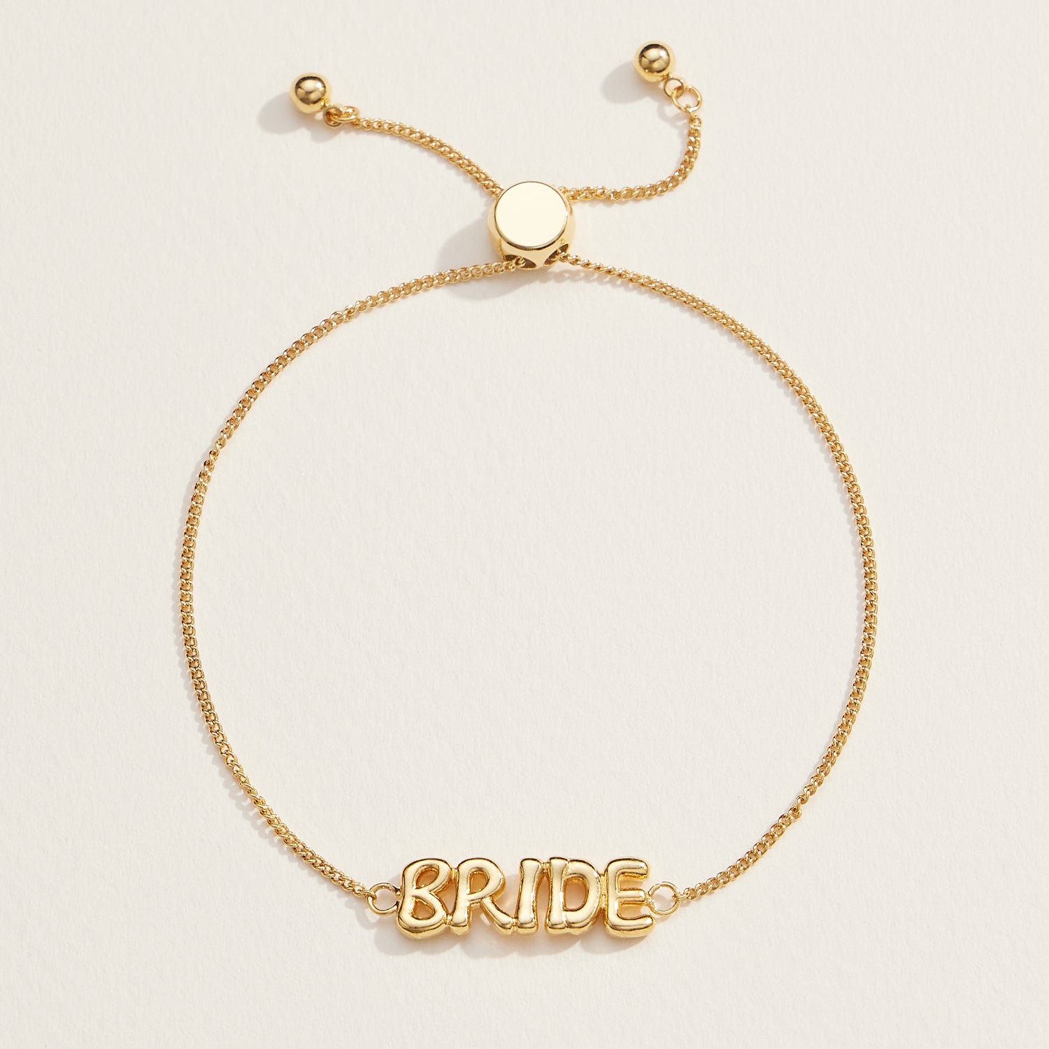 Adjustable Bride Script Bracelet in 18K Gold Dip or White Gold