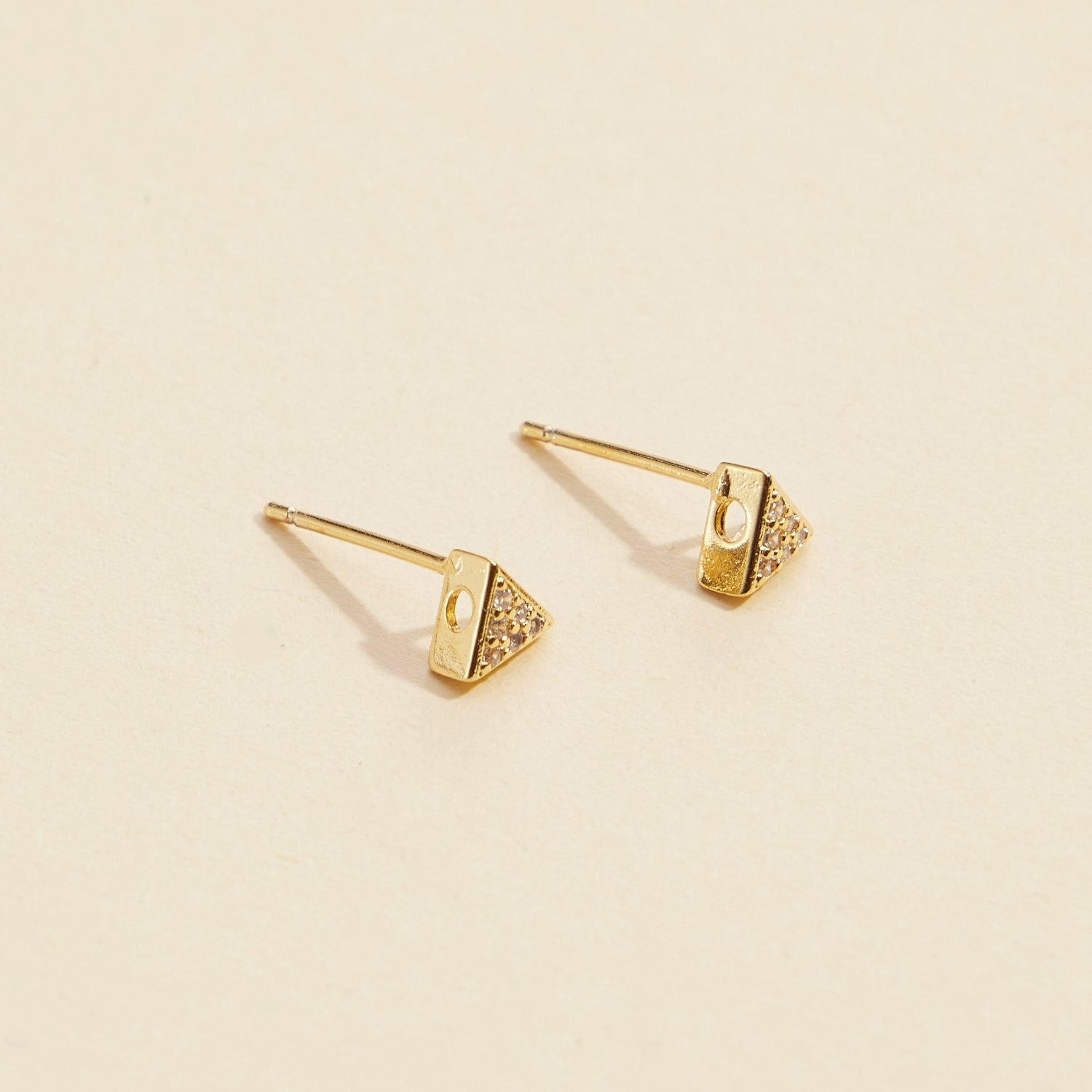 Modern Triangle Rhinestone Gold-Dipped Stud Earrings