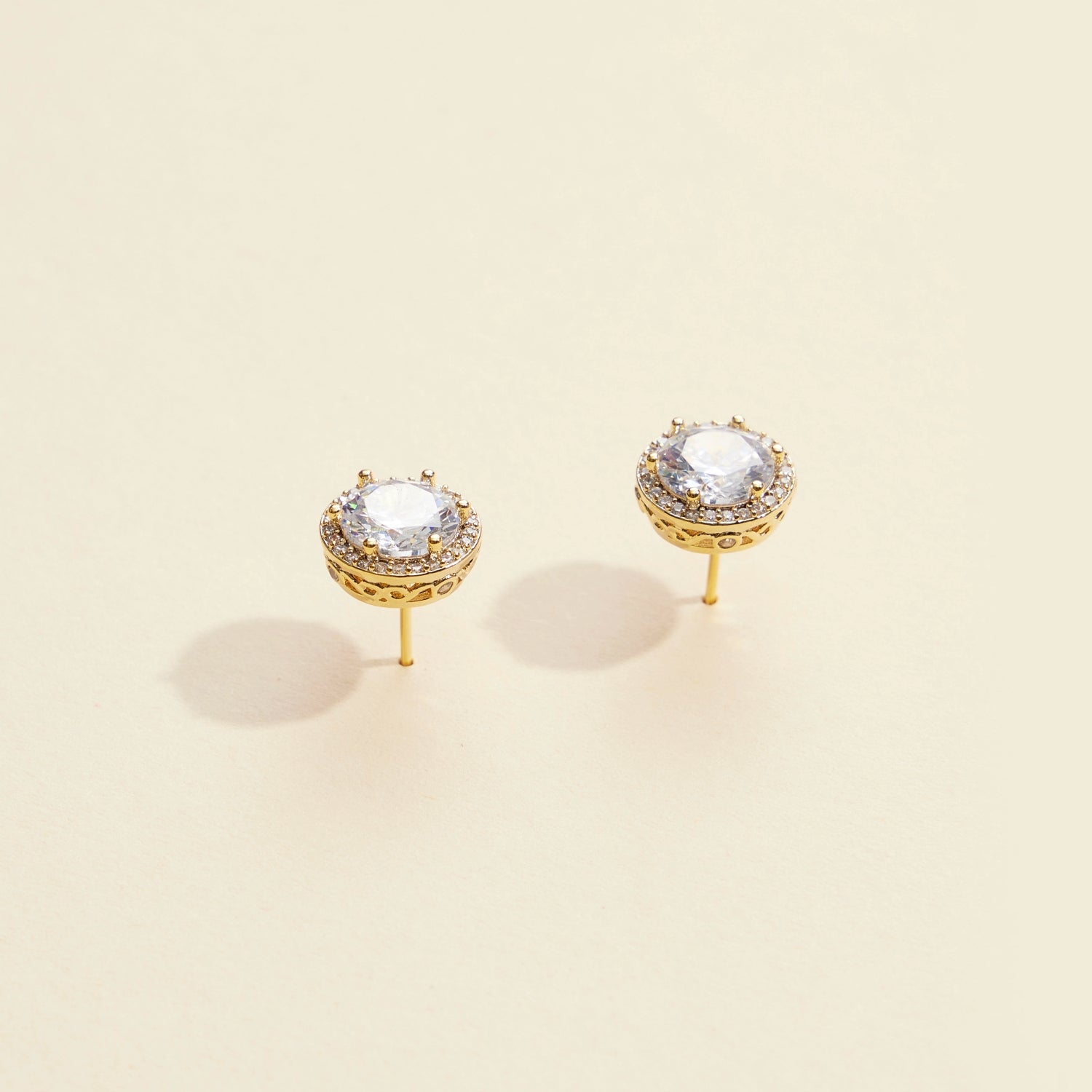 Chic Round Glass Stone Gold-Dipped Stud Earrings