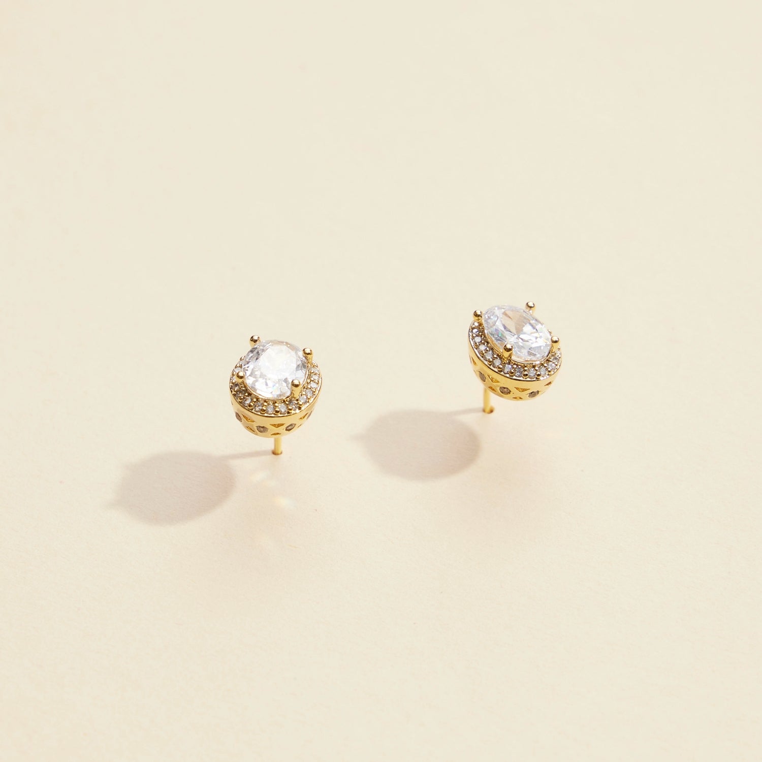 Elegant Oval Glass Stone Gold-Dipped Stud Earrings