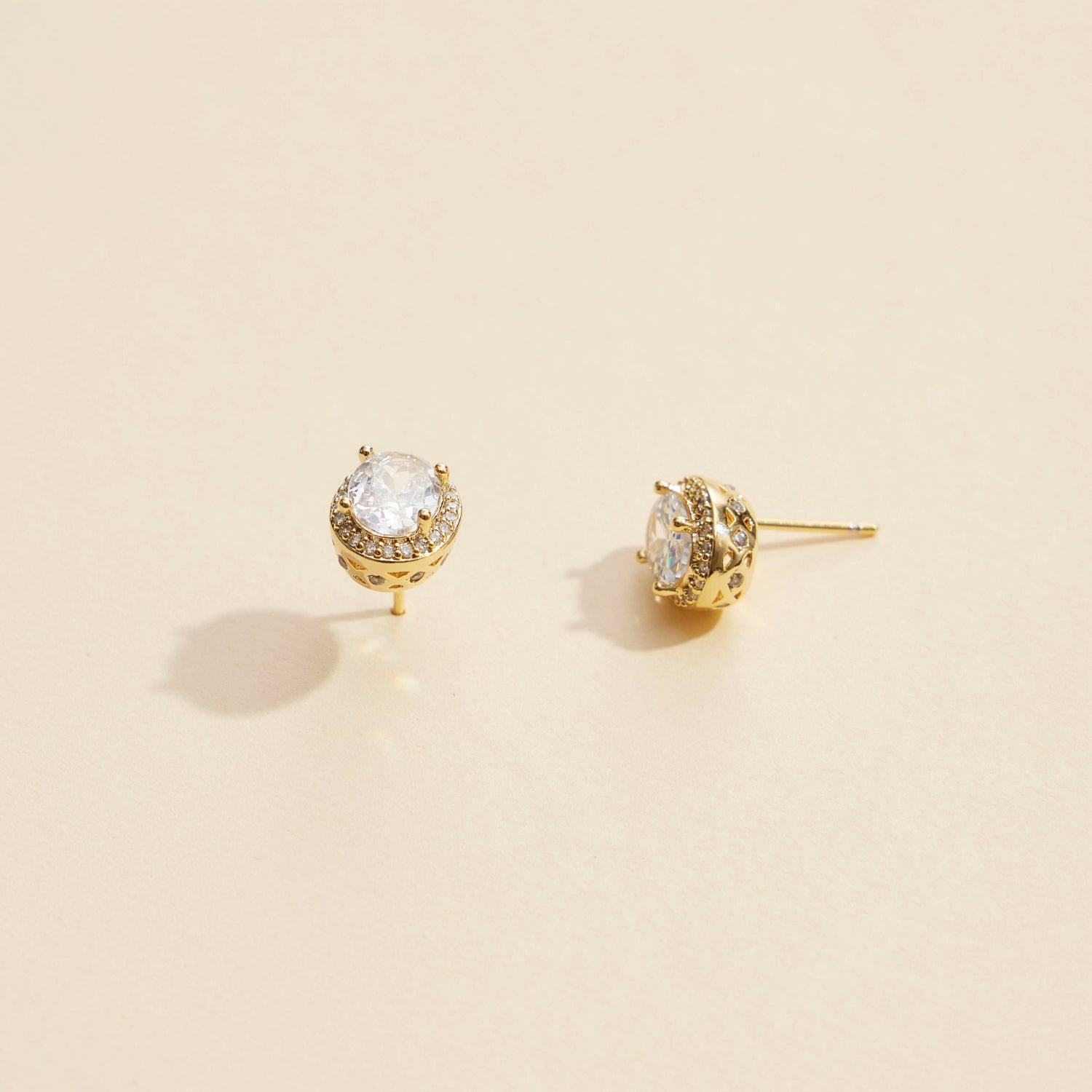 Elegant Oval Glass Stone Gold-Dipped Stud Earrings