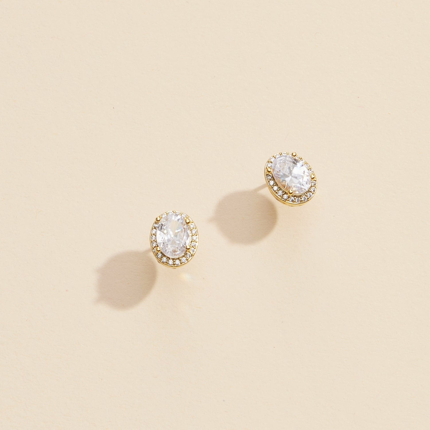 Elegant Oval Glass Stone Gold-Dipped Stud Earrings