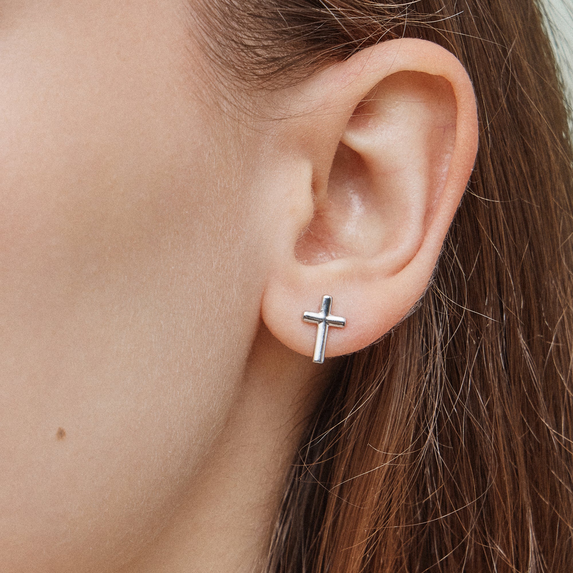 Classic Gold & Silver Cross Stud Earrings - Frem