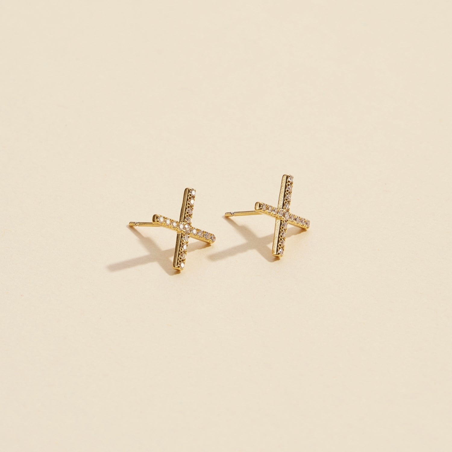 Elegant Gold & Silver CZ Cross Stud Earrings