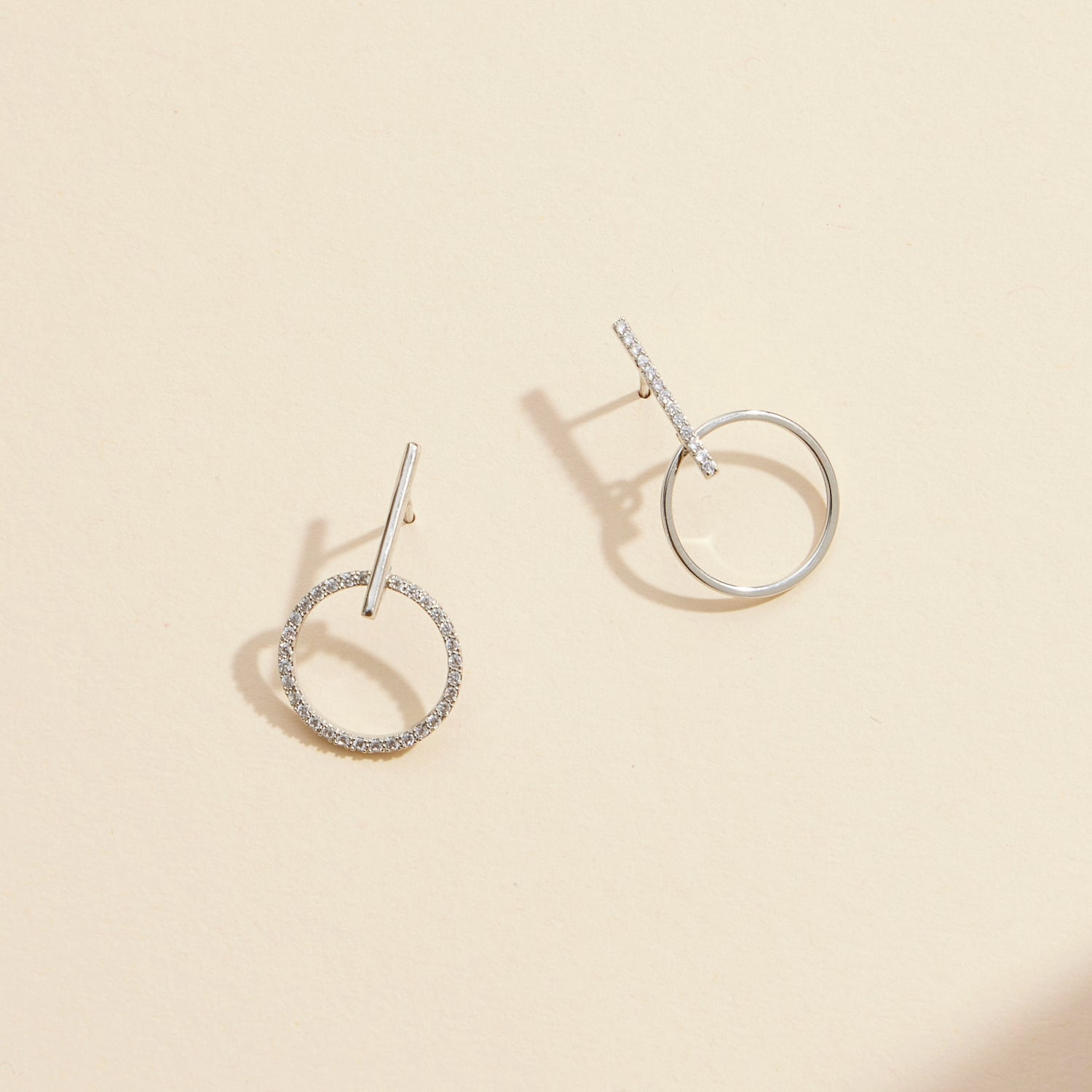 Modern CZ Circle & Bar Gold-Dipped Stud Earrings
