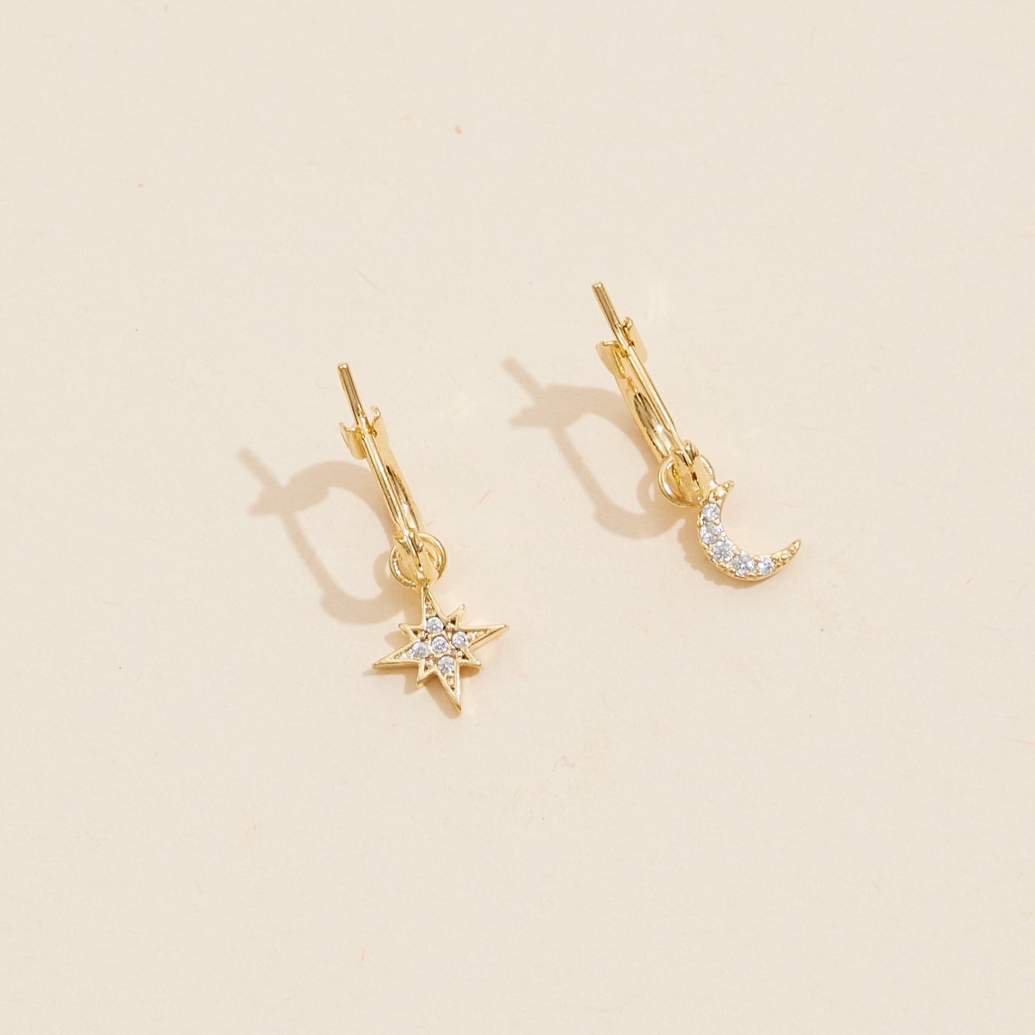 18K Gold-Dipped Northern Star & Moon Basic Hoop Earrings