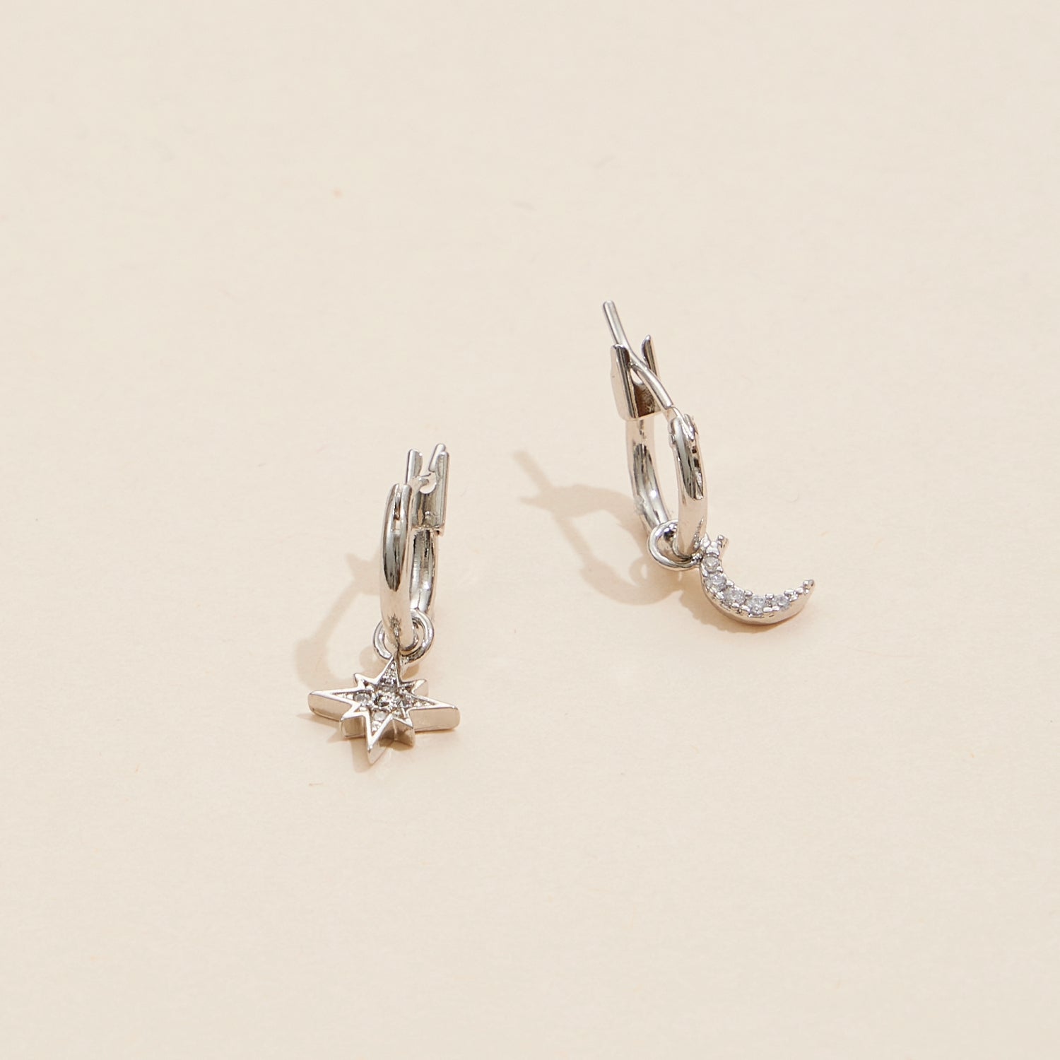 18K Gold-Dipped Northern Star & Moon Basic Hoop Earrings