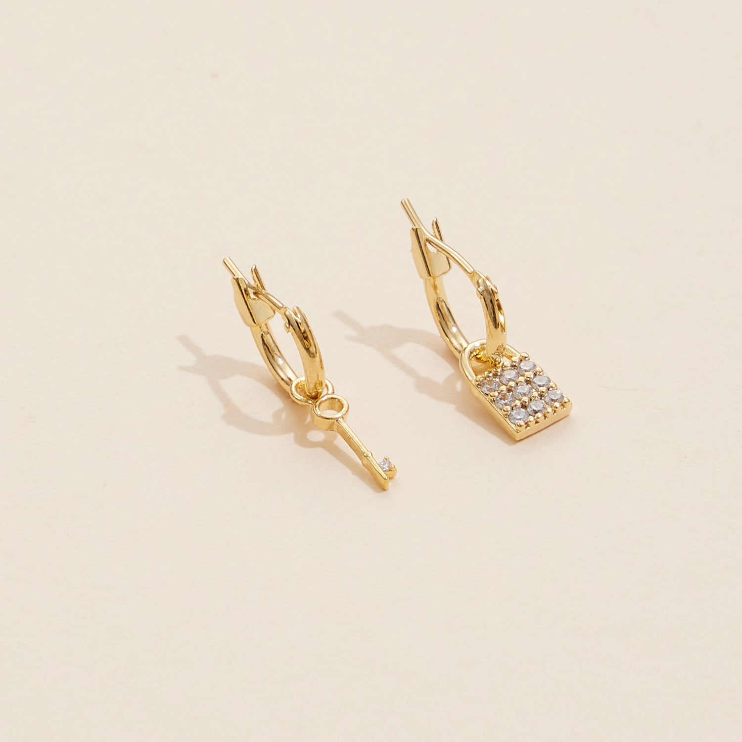 18K Gold-Dipped Key & Lock Basic Hoop Earrings