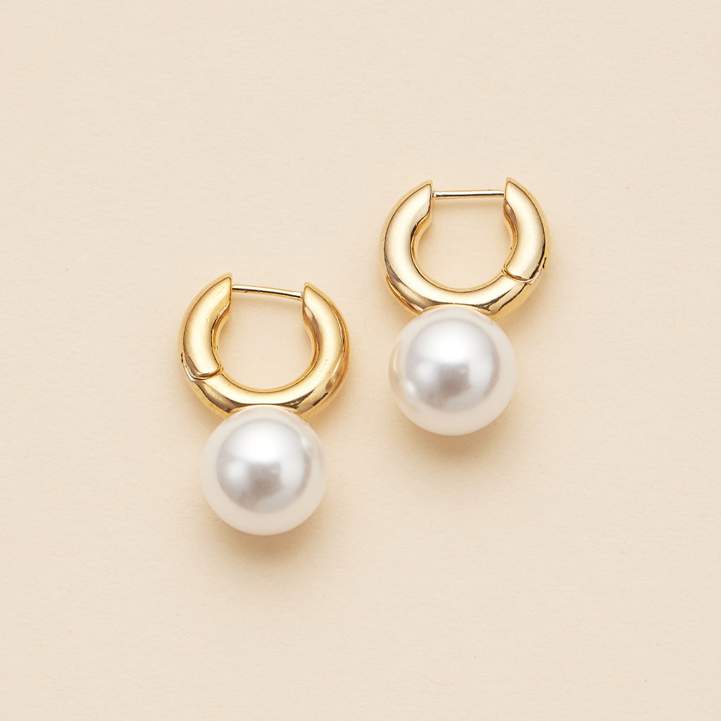 18K Gold-Dipped Chunky Hoop Earrings with Pearl Charm