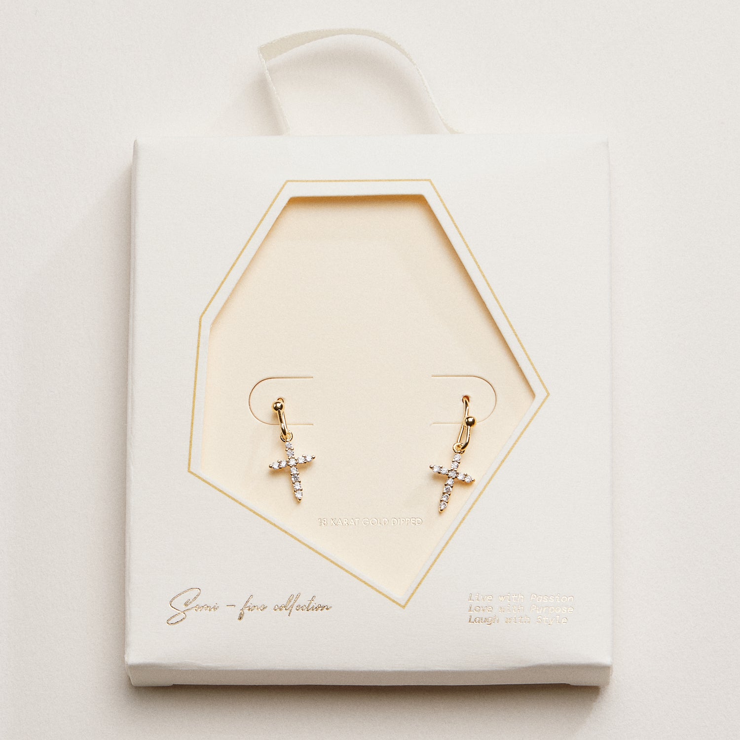 Elegant CZ Cross Gold-Dipped Drop Earrings - Frem